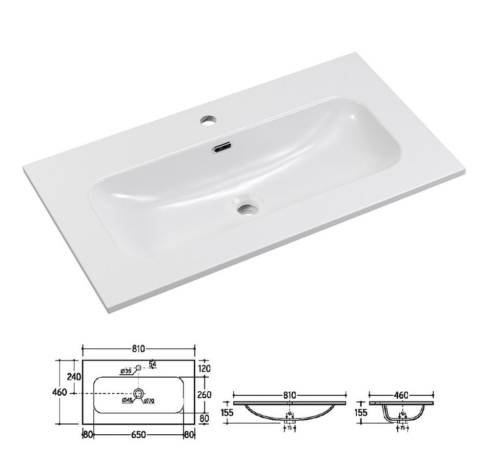 Thumbnail - Lomadox Waschtisch DESENZANO-56, 80cm breit mit 2 Schubladen in beige
