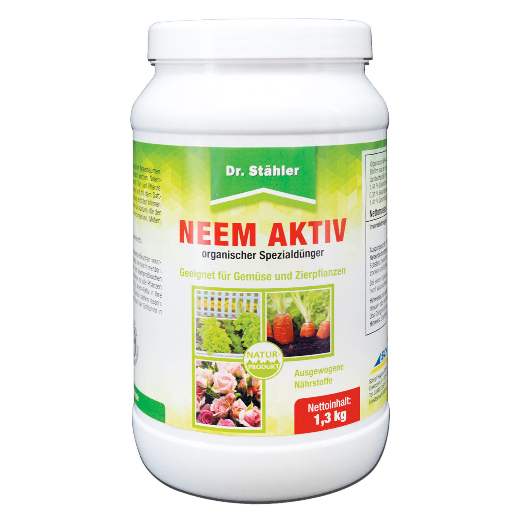 Dr. Stähler Pflanzgranulat Neem Aktiv - Spezialdünger-Granulat für Gemüse und Zierpflanzen, mit Hochwirksamer Spezialdünger für optimales Pflanzenwachstum, (1,3 kg Neem Dünger Granulat für Beet, Topf & Gießlösung, 1-St., Neem Dünger – Für kräftiges Pflanzenwachstum & gesunden Boden), Neem Spezialdünger – Für Gemüse, Zierpflanzen & Gartenbeete