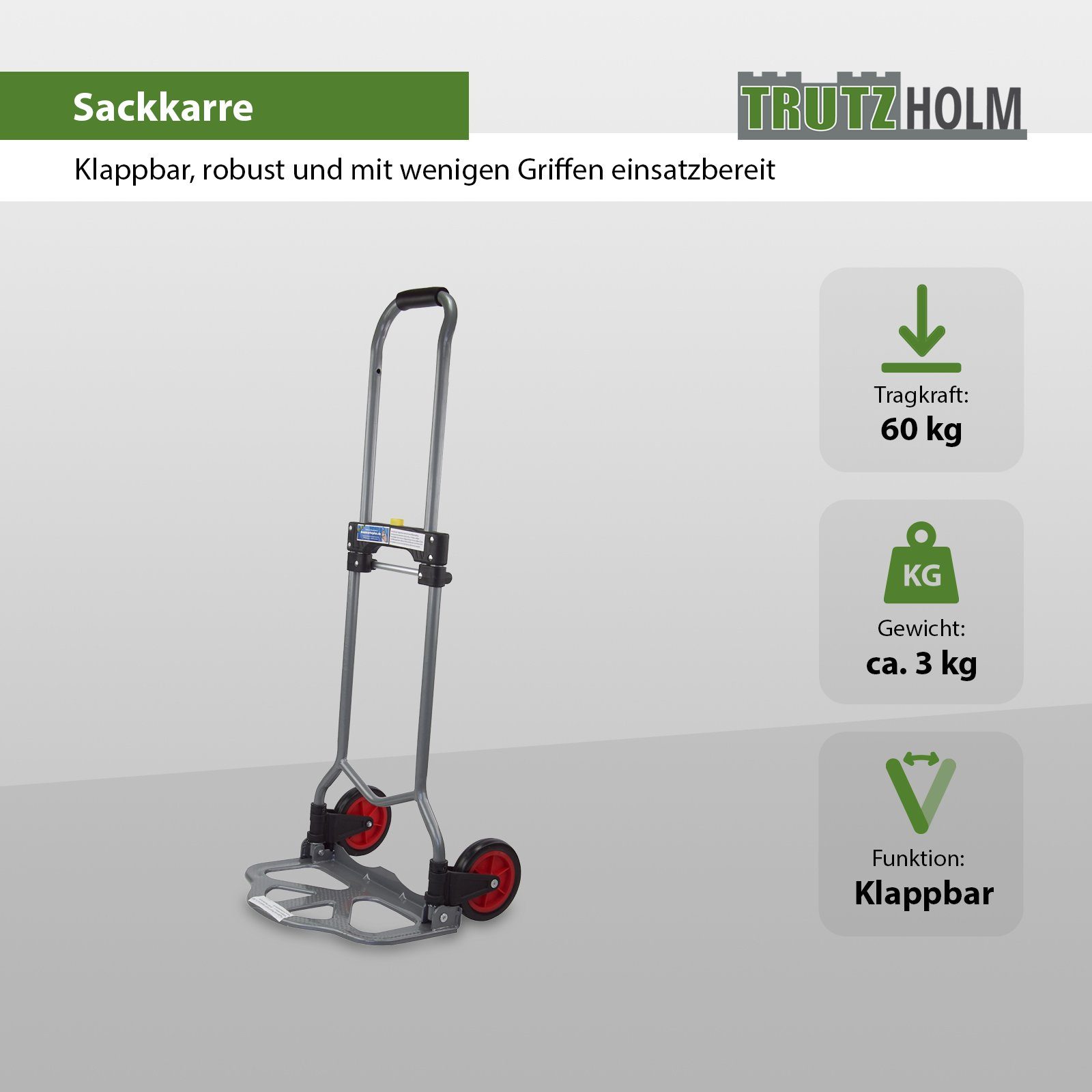 TRUTZHOLM Folding Hand Truck, Height Adjustable, Moving Aid, Hand Truck, Folding Cart
