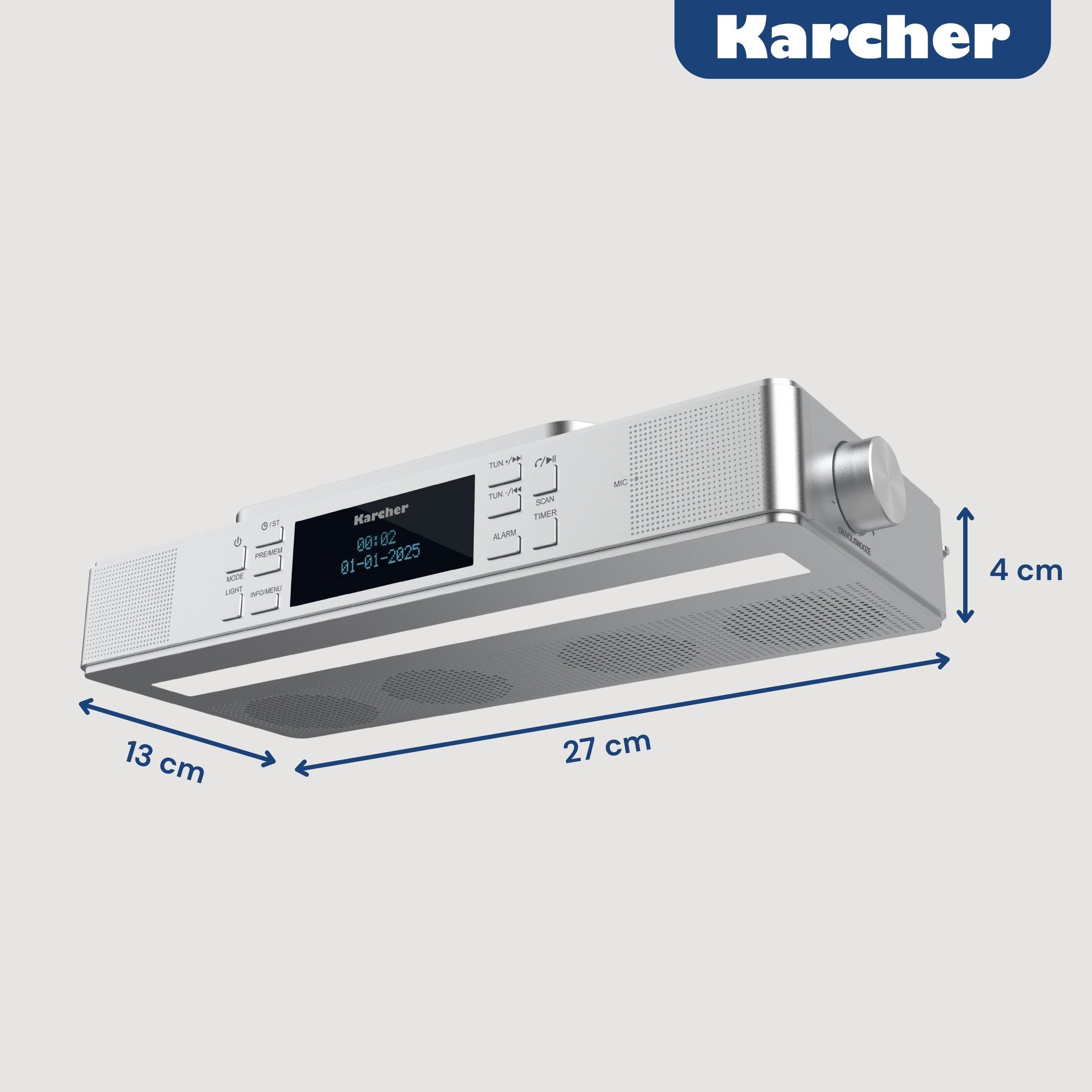 Karcher RA 2038D-S Küchen-Radio (DAB+, UKW (FM), 6 W, Unterbauradio mit DAB+ / UKW-Radio, Bluetooth, Leuchte & Timer)