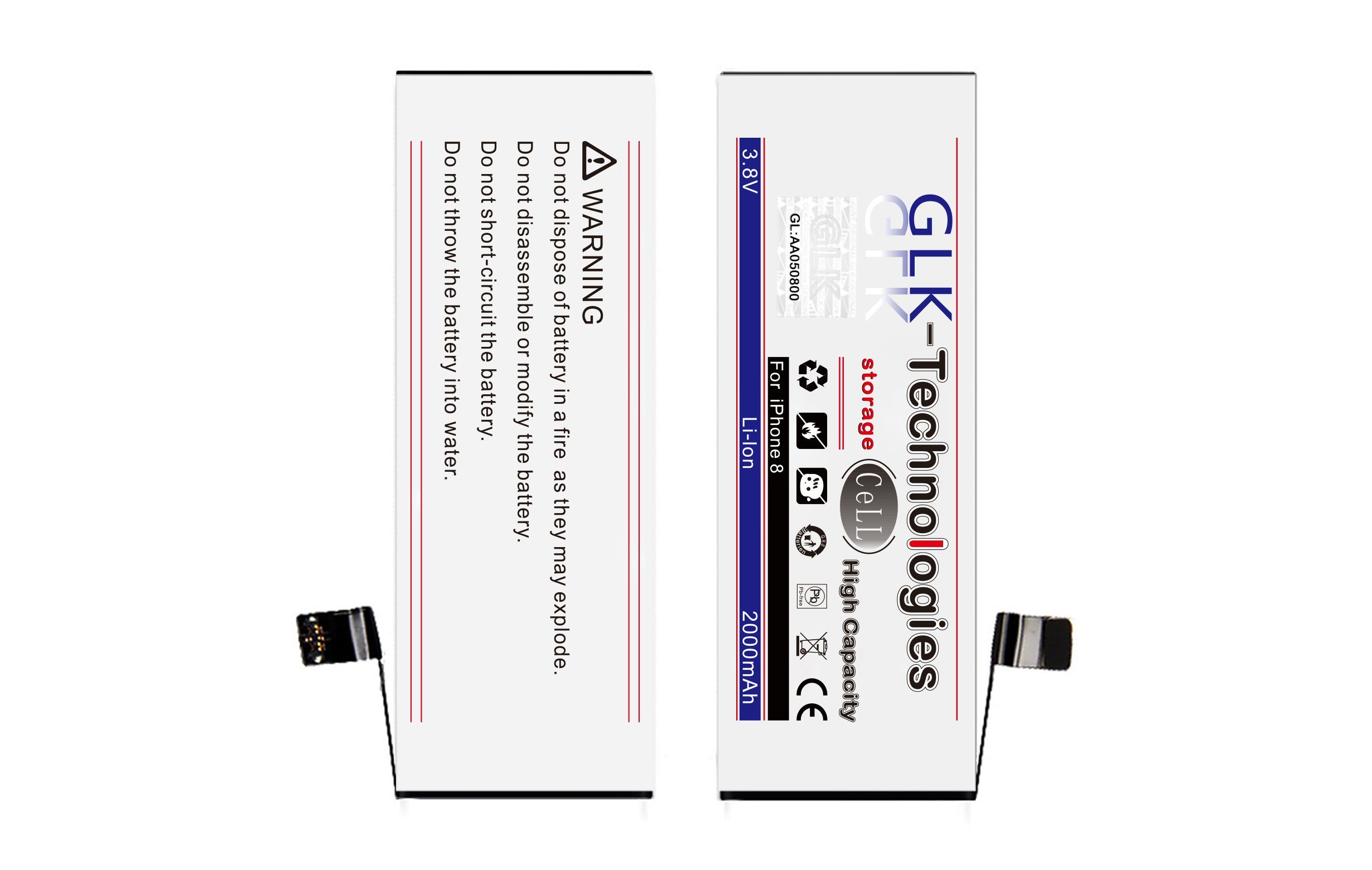GLK-Technologies Verbesserter Ersatz Akku Klebebandsätze für inkl. 8 (3,8 mAh iPhone Apple Smartphone-Akku 2000 V) 2X