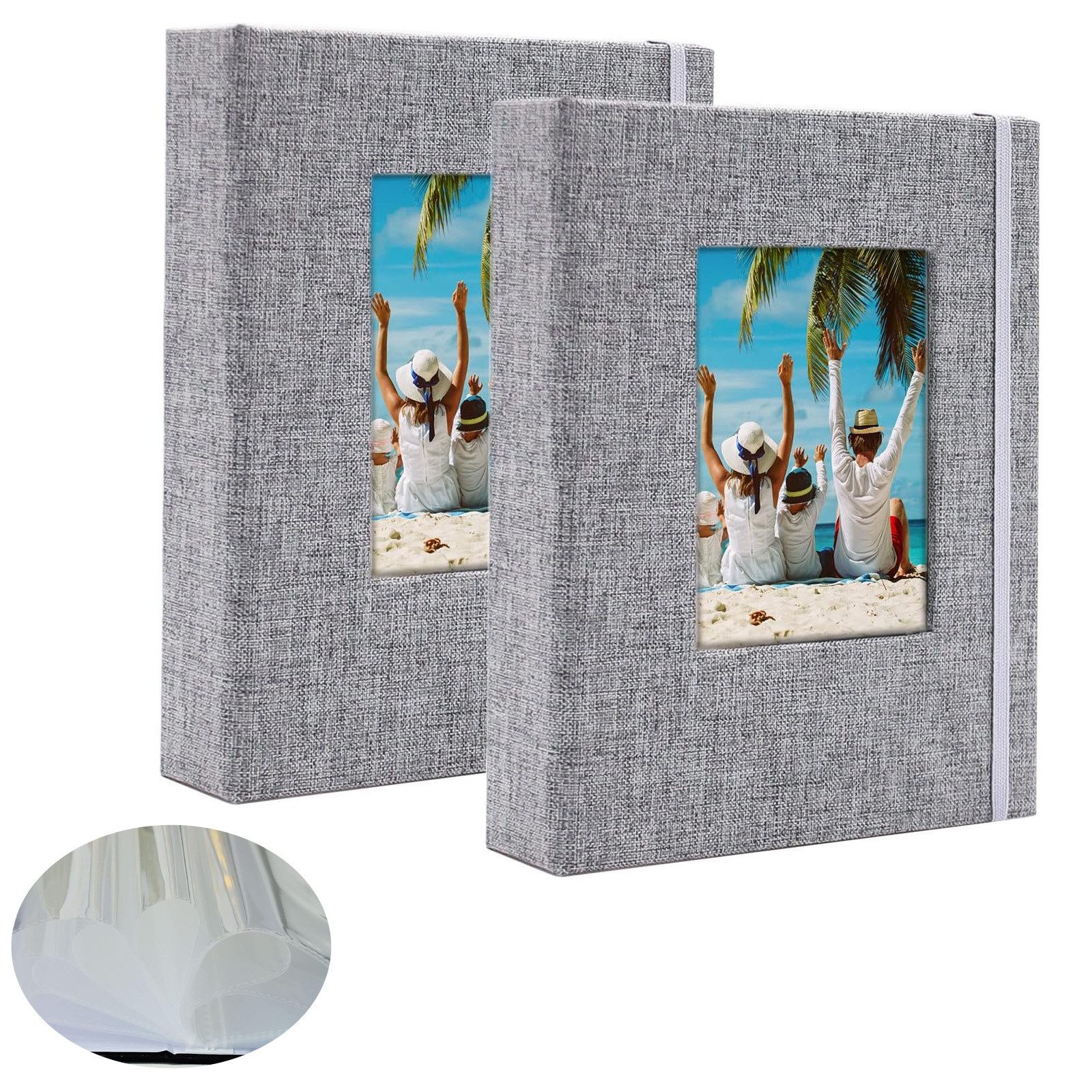 MODFU Fotoalbum 2er Fotobuch Set Album Einsteckalbum Reisefotoalbum (mit 80 transparent Seiten für 10x15 cm 160 Fotos Pocket Photo Album, 2-St., 13x16.5x3.5 cm Hochzeitsalbum aus Leinenstoff), für Baby Hochzeit Mädchen Paar Familienfotos Reisen Abschluss Geschenk