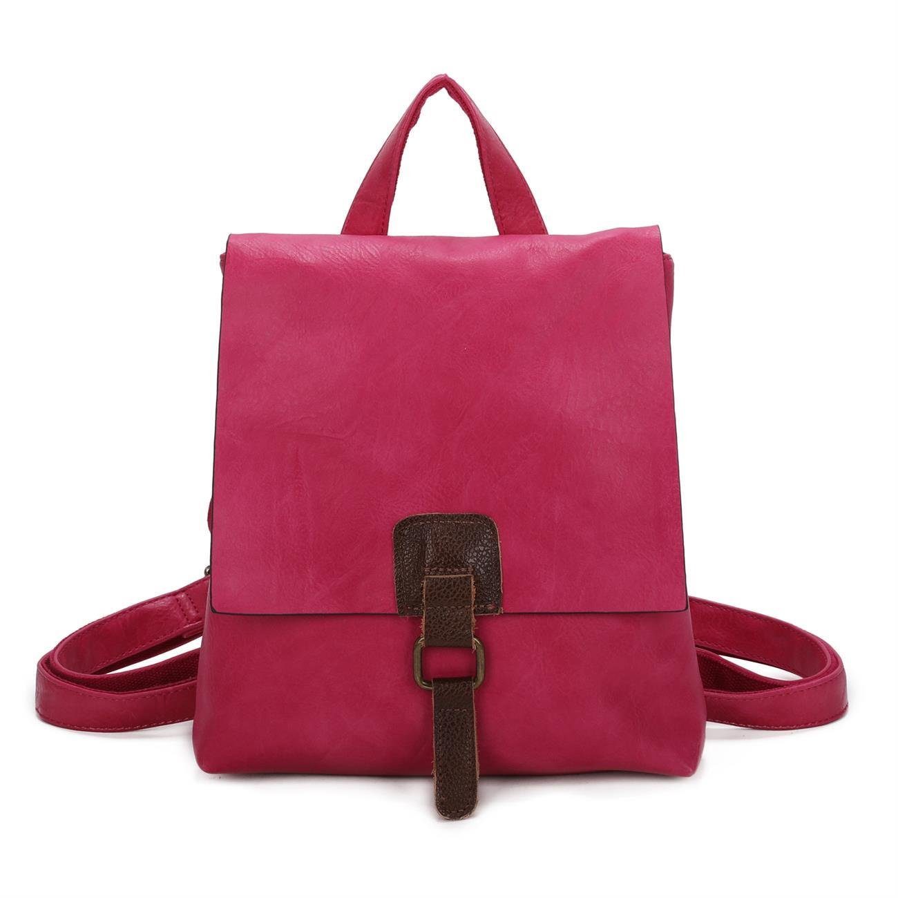 ITALYSHOP24 Rucksack Pink Tasche Vintage als Schultertasche, tragbar Umhängetasche Crossover Damen Messenger, Rucksack