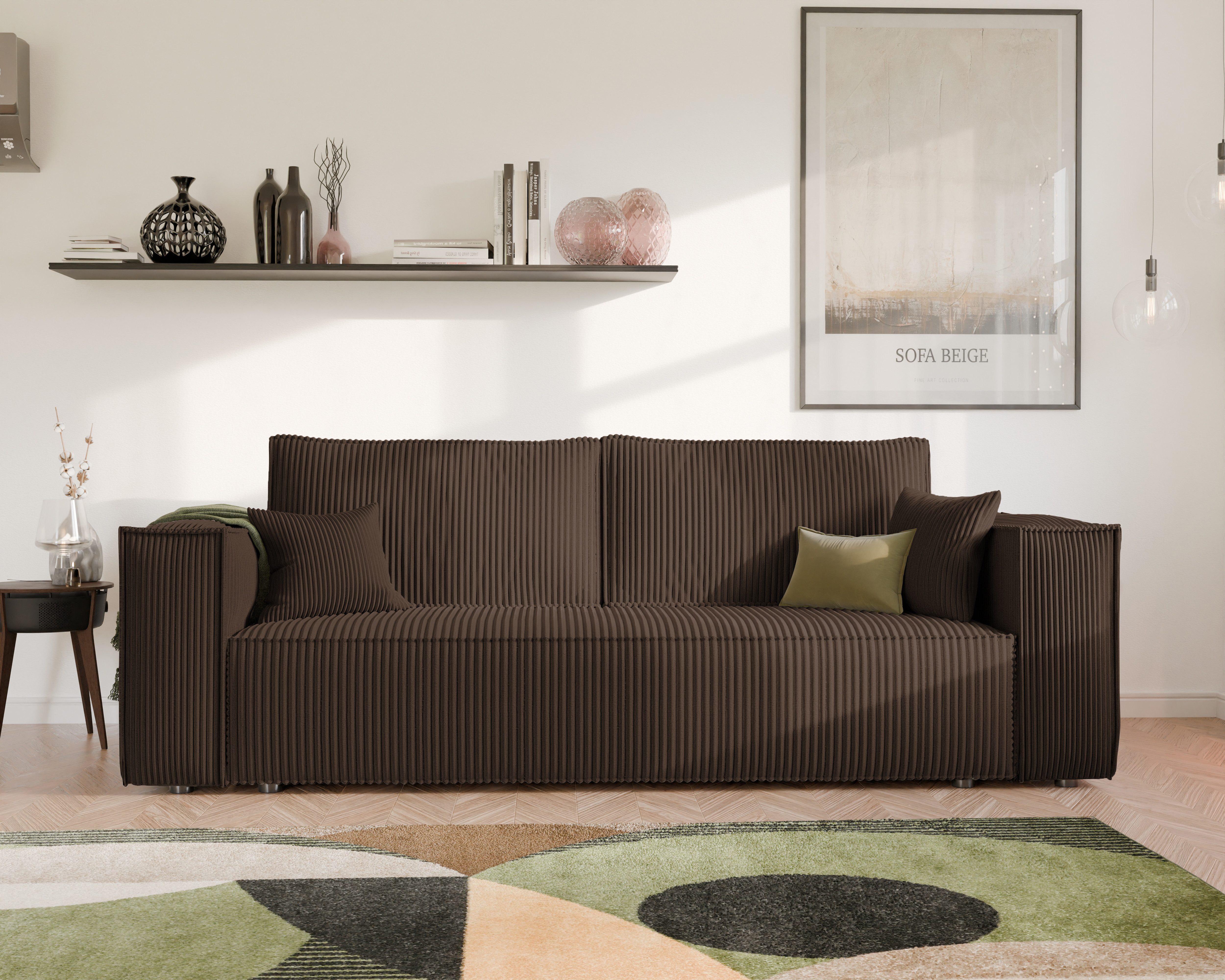 yourhouse24 Sofa BALI Kompaktes Design – Trend-Bezug, Schlaffunktion & Bettkasten, mit Schlaffunktion und Bettkasten, Seite universal