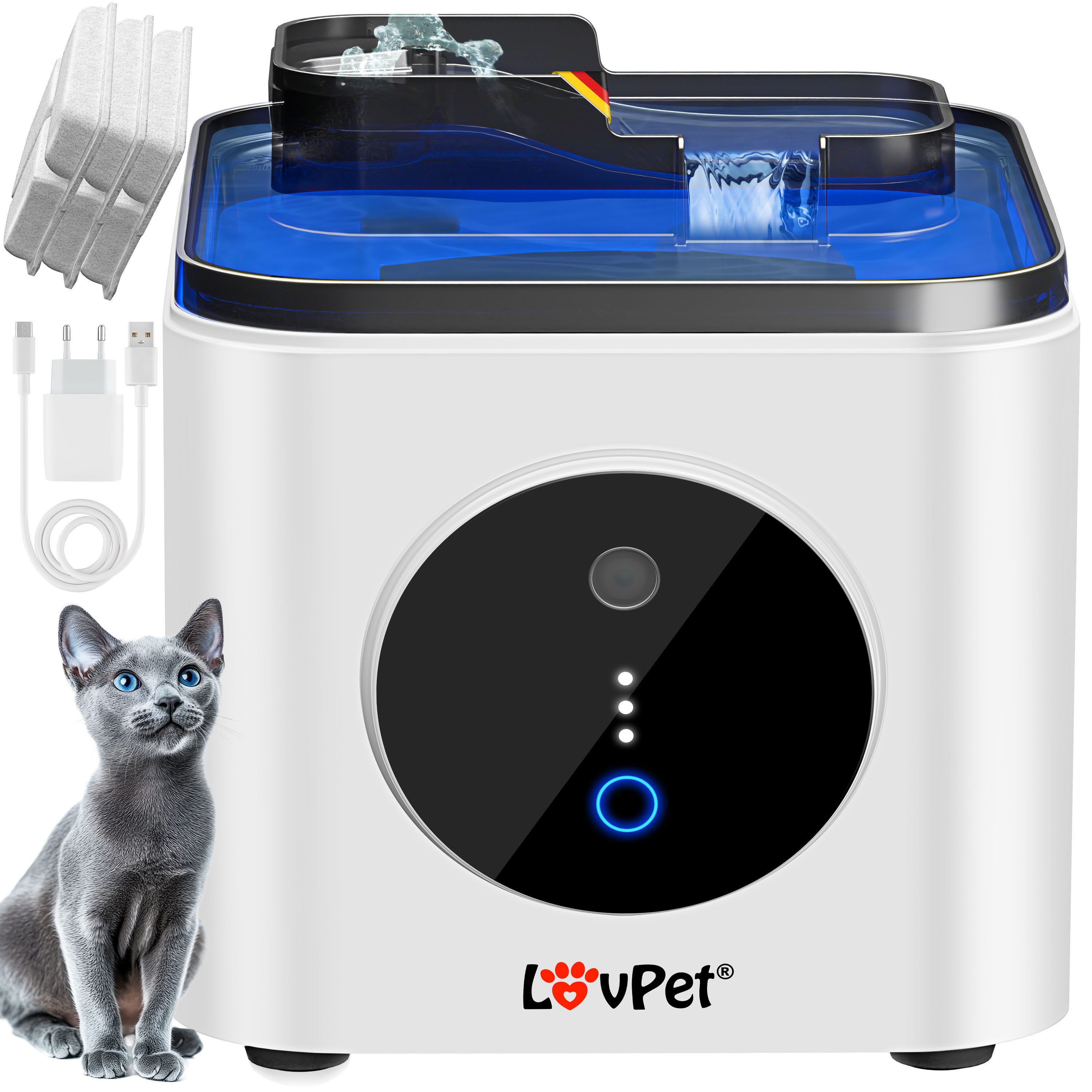 Lovpet Trinkbrunnen für Katzen & Haustiere Wasserspender mit Bewegungssensor Katzenbrunnen, Automatischer Wasserbrunnen, Katzentrinkbrunnen sehr leise 30dB