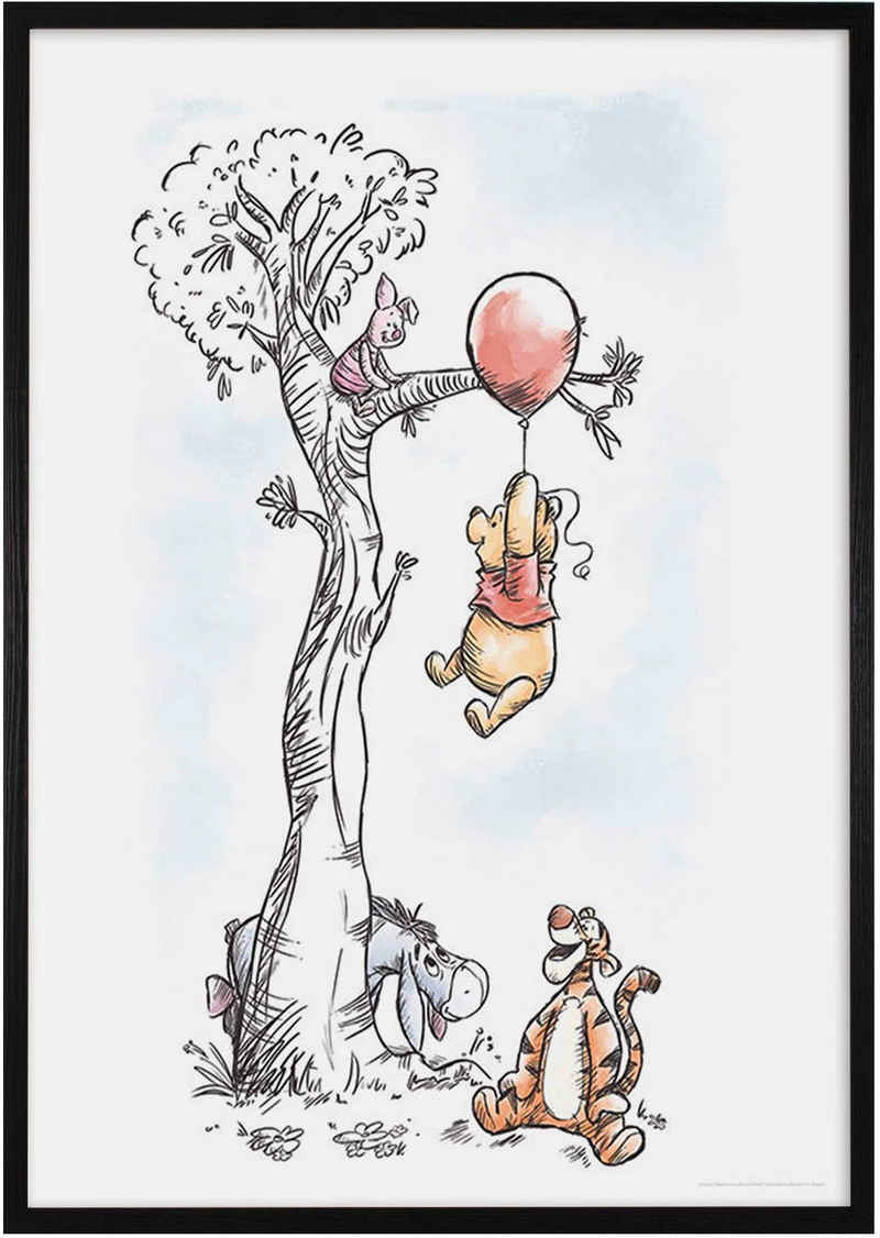 Komar Bild mit Rahmen Bilderrahmen Holz Black mit Wandbild "Winnie The Pooh Hang on" als Set