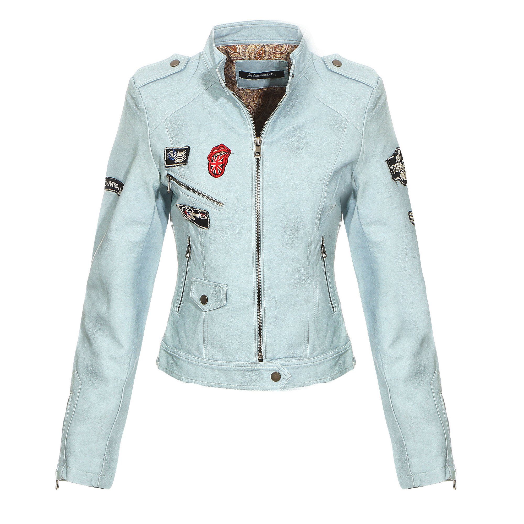 Starshocker Lederimitatjacke SS02 (Vegane Kunstleder Biker Jacke mit Patches)