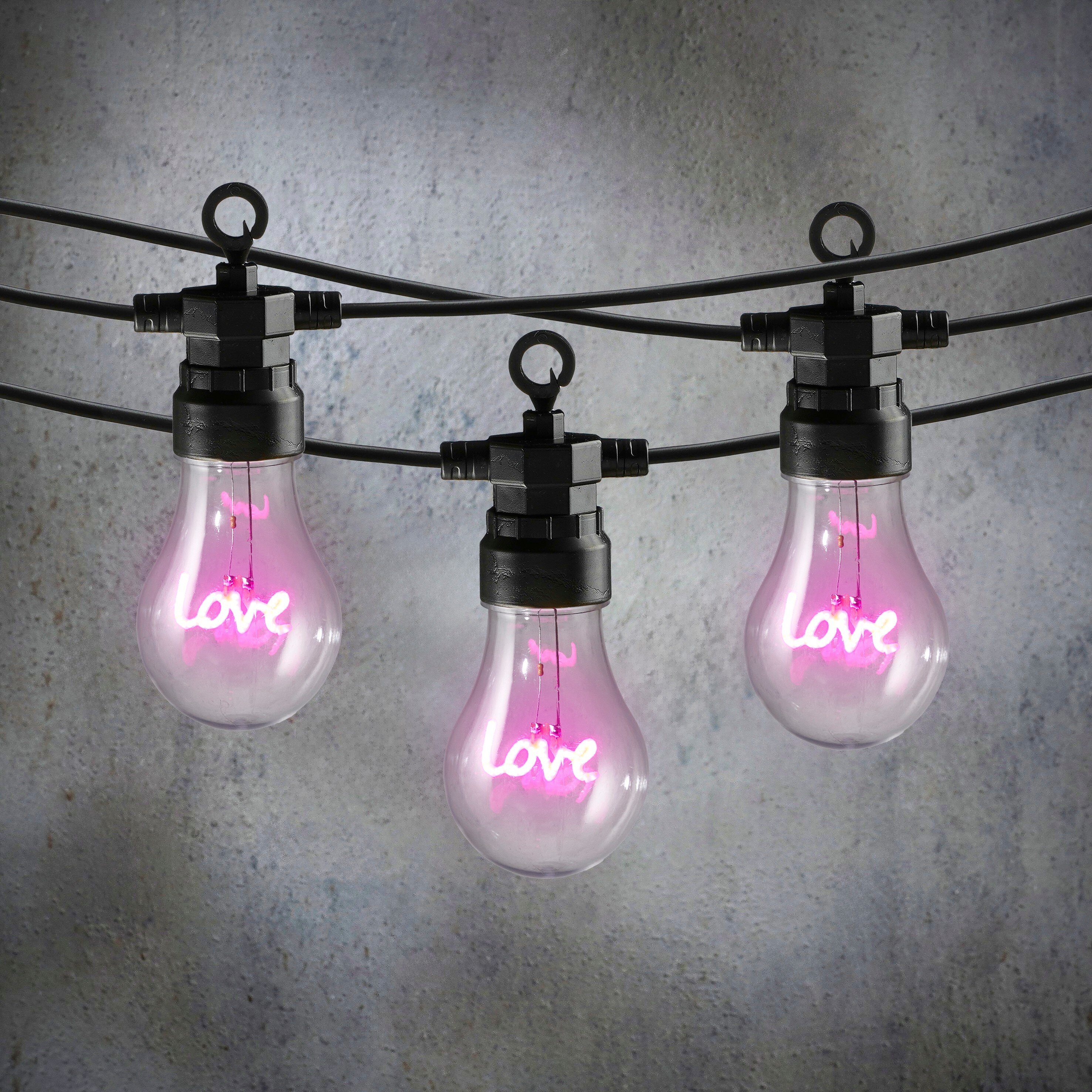 Luca Lighting Lichterkette Luca Lighting Party lights LOVE rosa 10 led bulbs IP44 adapter include