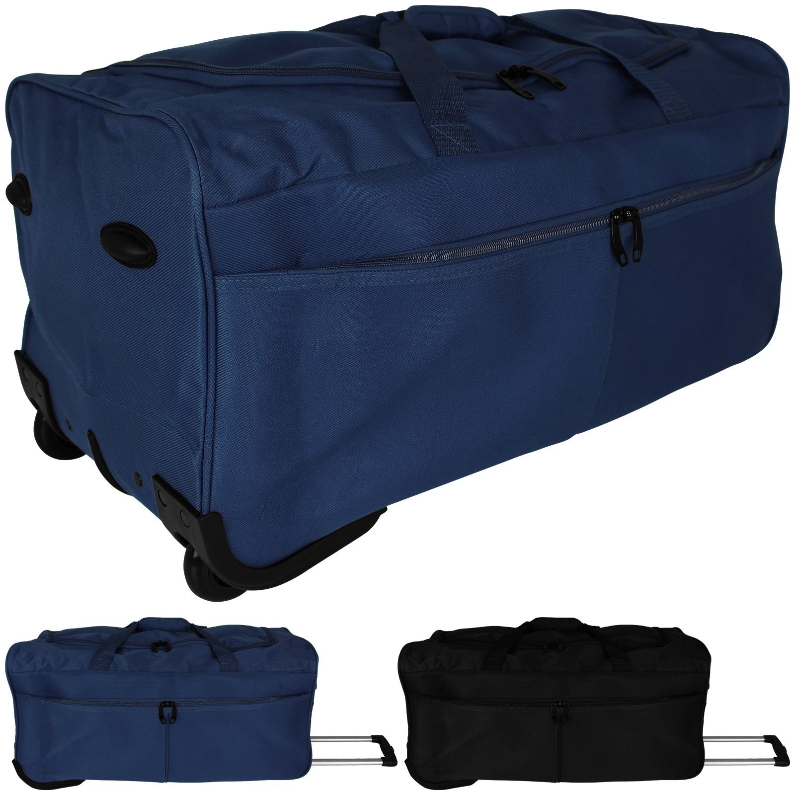 Reisetasche Trolleytasche XL 2 Rollen mit Farbwahl, 85 L Teleskopgriff Trolley Tasche Koffer Blau