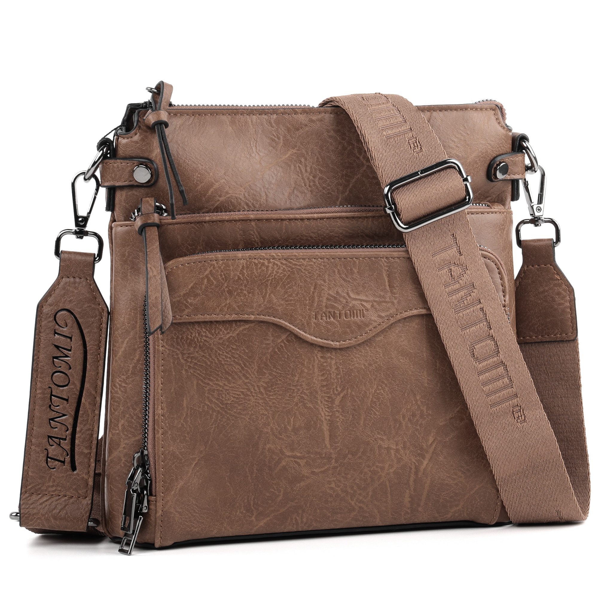 Umhängetasche Damen Schultertasche Mittelgroß, Crossbody Bag mit RFID-Kartenfächern