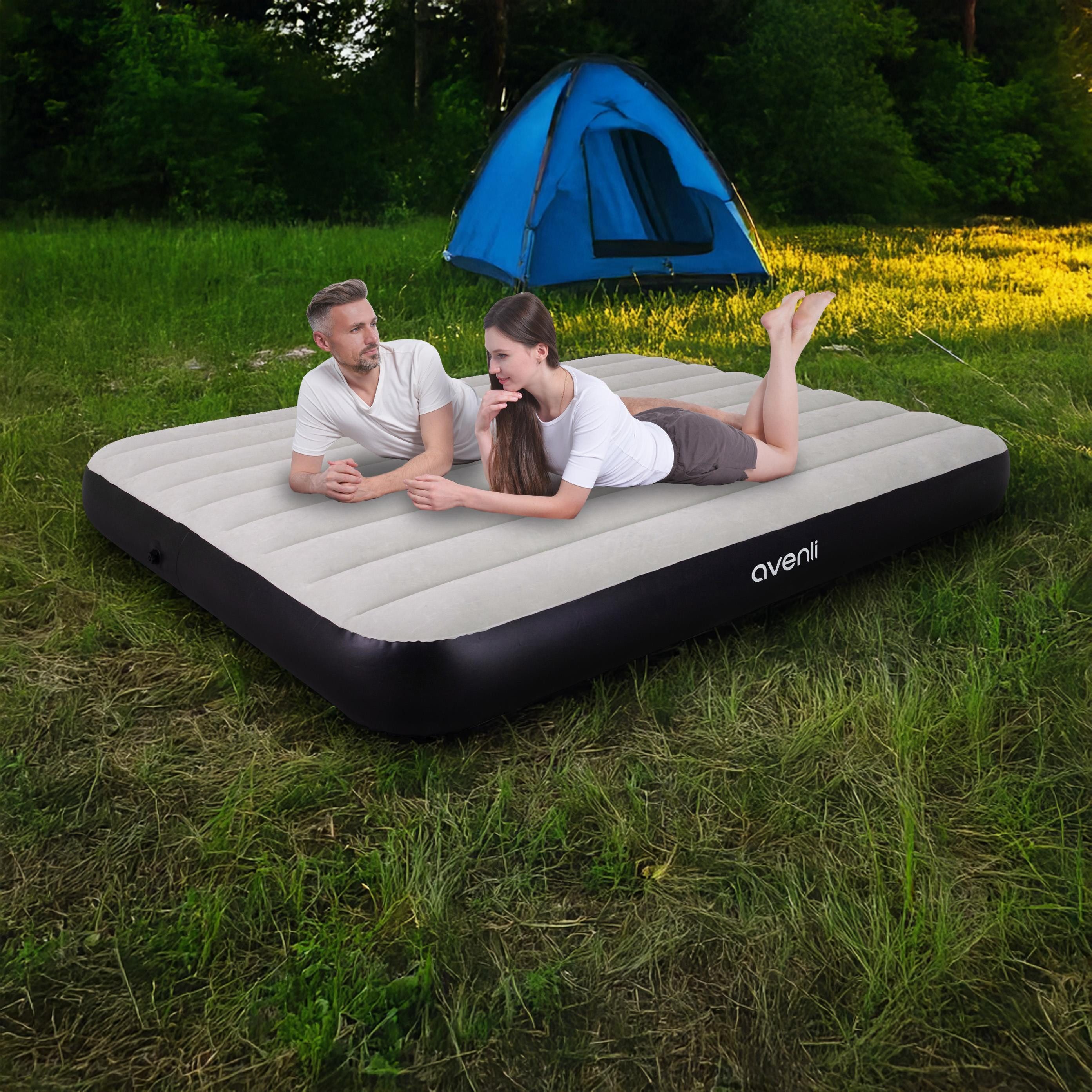 Avenli Luftbett Campingmatratze grau 203x152x25 cm, (Doppelbett für 2 Personen, 1-tlg., aufblasbare Campingmatratze), mit beflockter Oberfläche