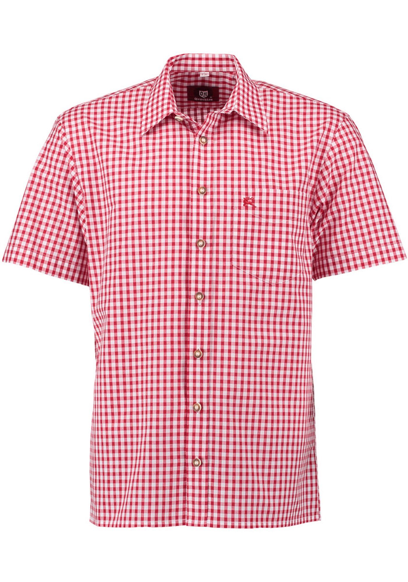 mittelrot Kurzarmhemd Zihul aufgesetzter OS-Trachten mit Hirsch-Stickerei Trachtenhemd mit Brusttasche