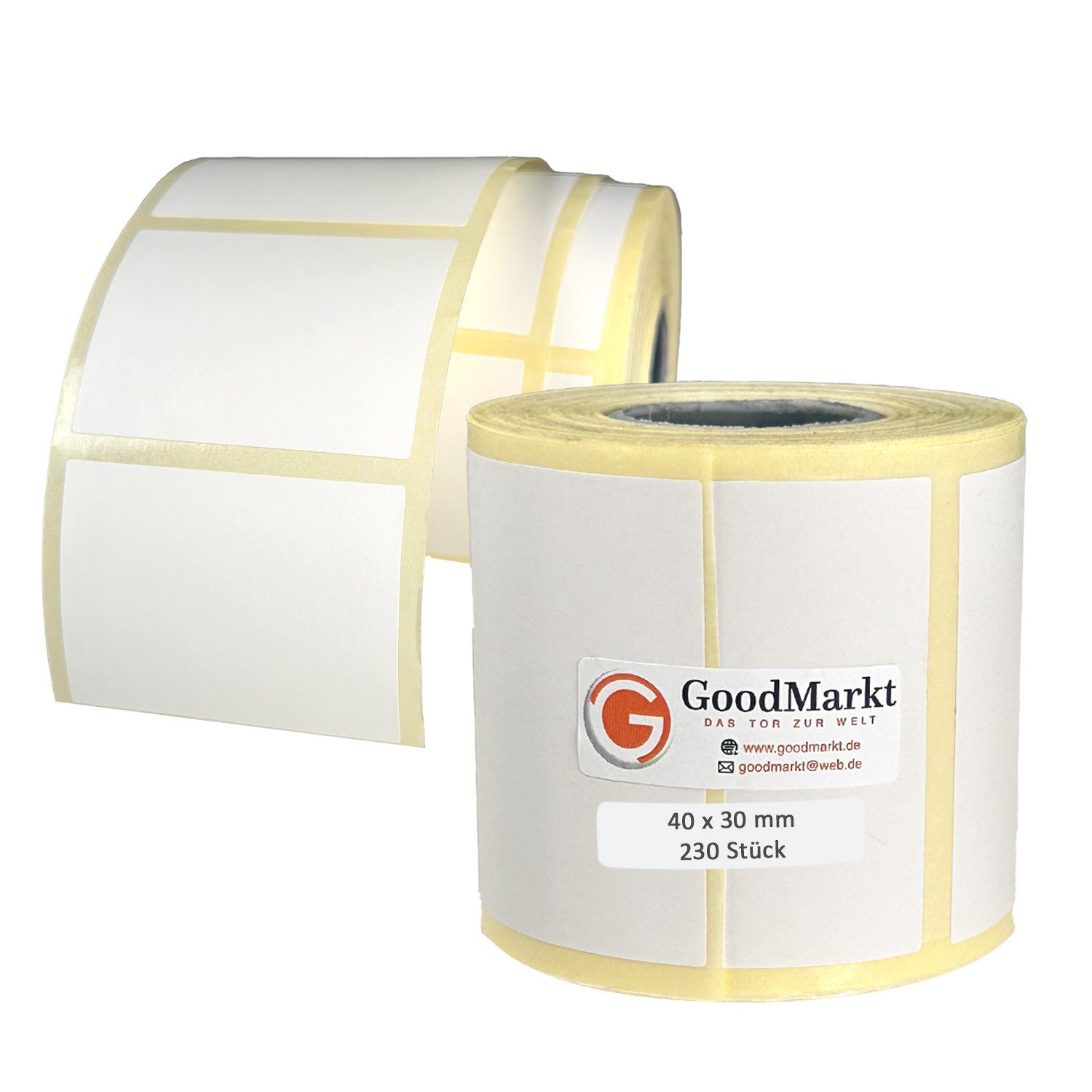GoodMarkt Etiketten 40x30mm Selbstklebende Thermo Etiketten auf Rolle 230 Labels, Adressetiketten Haushaltsetiketten Bedruckbar Aufkleber für Büro Küche