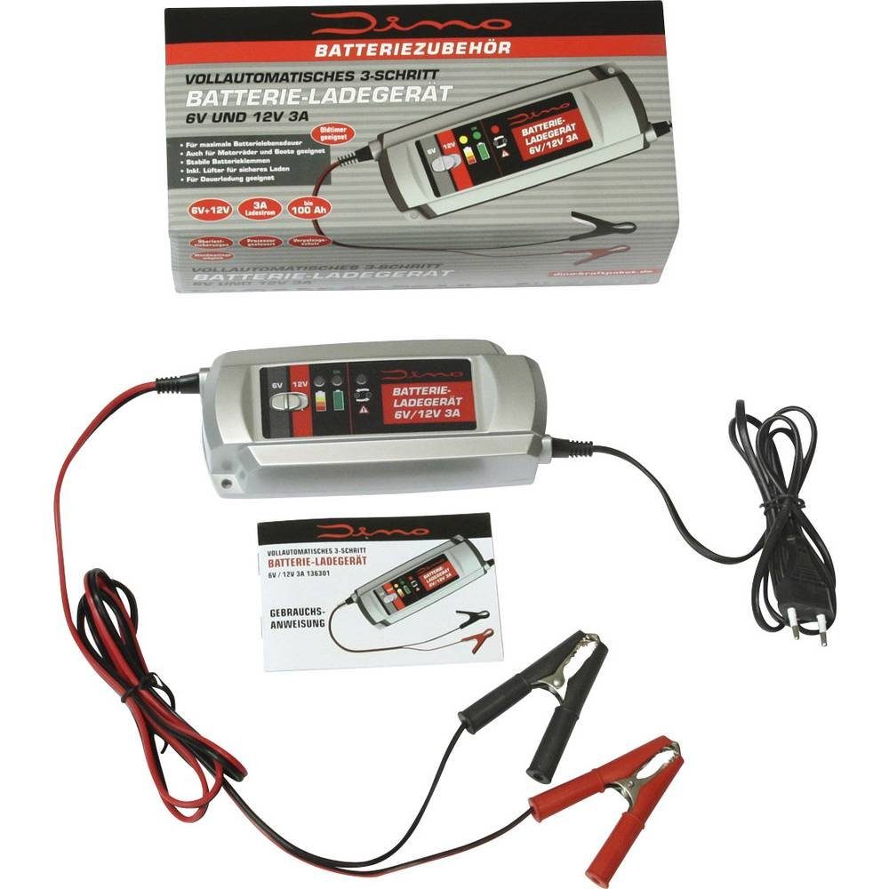 Güde GAB 12V/6V-4A Autobatterie-Ladegerät (Komplett-Set, inkl.  vollisolierten Batterieklemmen, Inverter-Technologie, LED-Info Display)