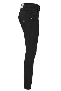 Jewelly Regular-fit-Jeans Jeans mit Schwarzen Strass Applikationen