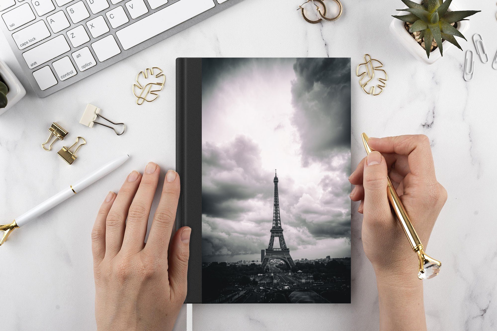 Eiffelturm Tagebuch, MuchoWow Notizbuch Notizheft, 98 Journal, tobenden Wolken, unter A5, Seiten, Haushaltsbuch Merkzettel,