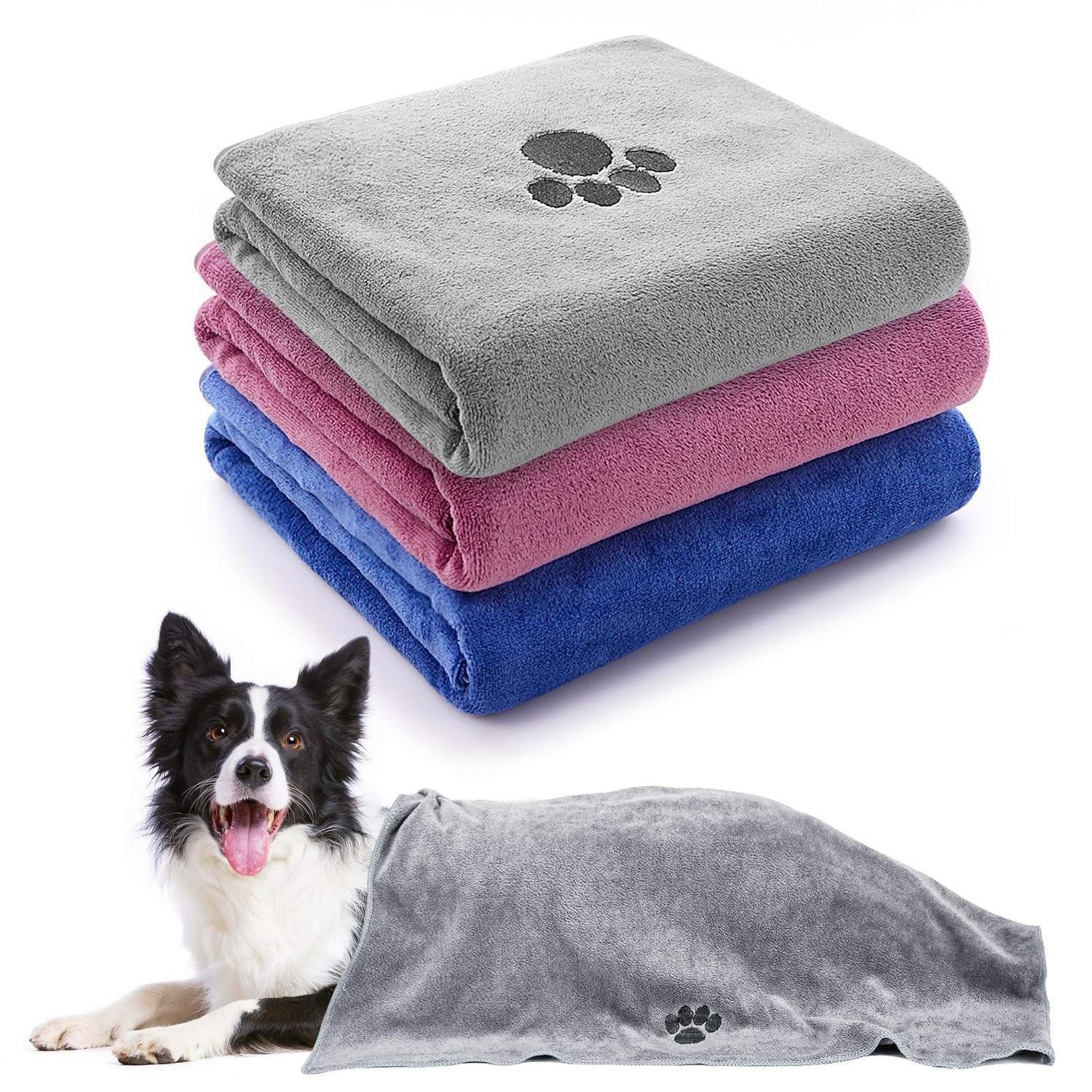LuxusKollektion Hundehandtuch Hundehandtücher Mikrofaser 3er Set 100x50cm, (3-St)