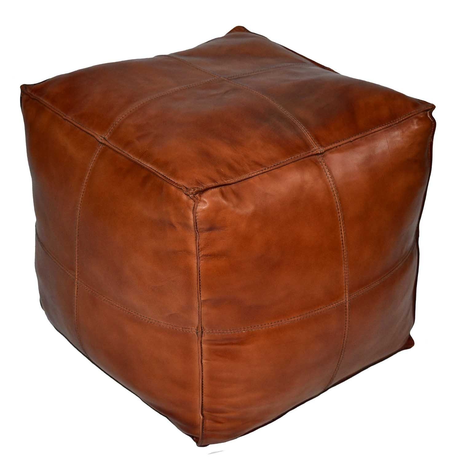 Casa Moro Pouf Orientalisches Leder-Sitzkissen Sunyata braun 45x45x45cm Handgefertigt (Echt-Leder Sitz-Hocker quadratisch), ein Polsterhocker für einfach schöner Wohnen HH2813