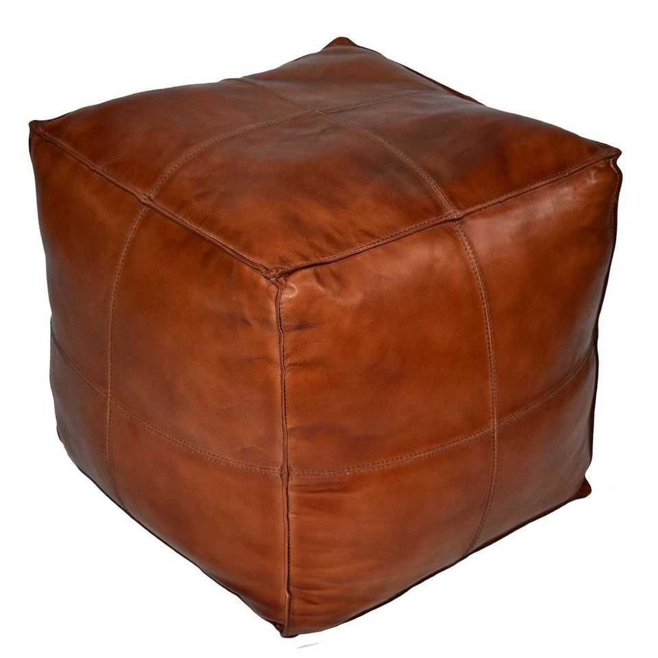 Casa Moro Pouf Orientalisches Leder-Sitzkissen Sunyata braun 45x45x45cm  Handgefertigt (Echt-Leder Sitz-Hocker quadratisch), ein Polsterhocker für  einfach schöner Wohnen HH2813