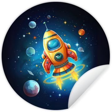 MuchoWow Wandsticker Rakete - Weltraum - Planeten - Kinder - Junge (1 St), Tapetenkreis für Kinderzimmer, Tapetenaufkleber, Rund, Wohnzimmer