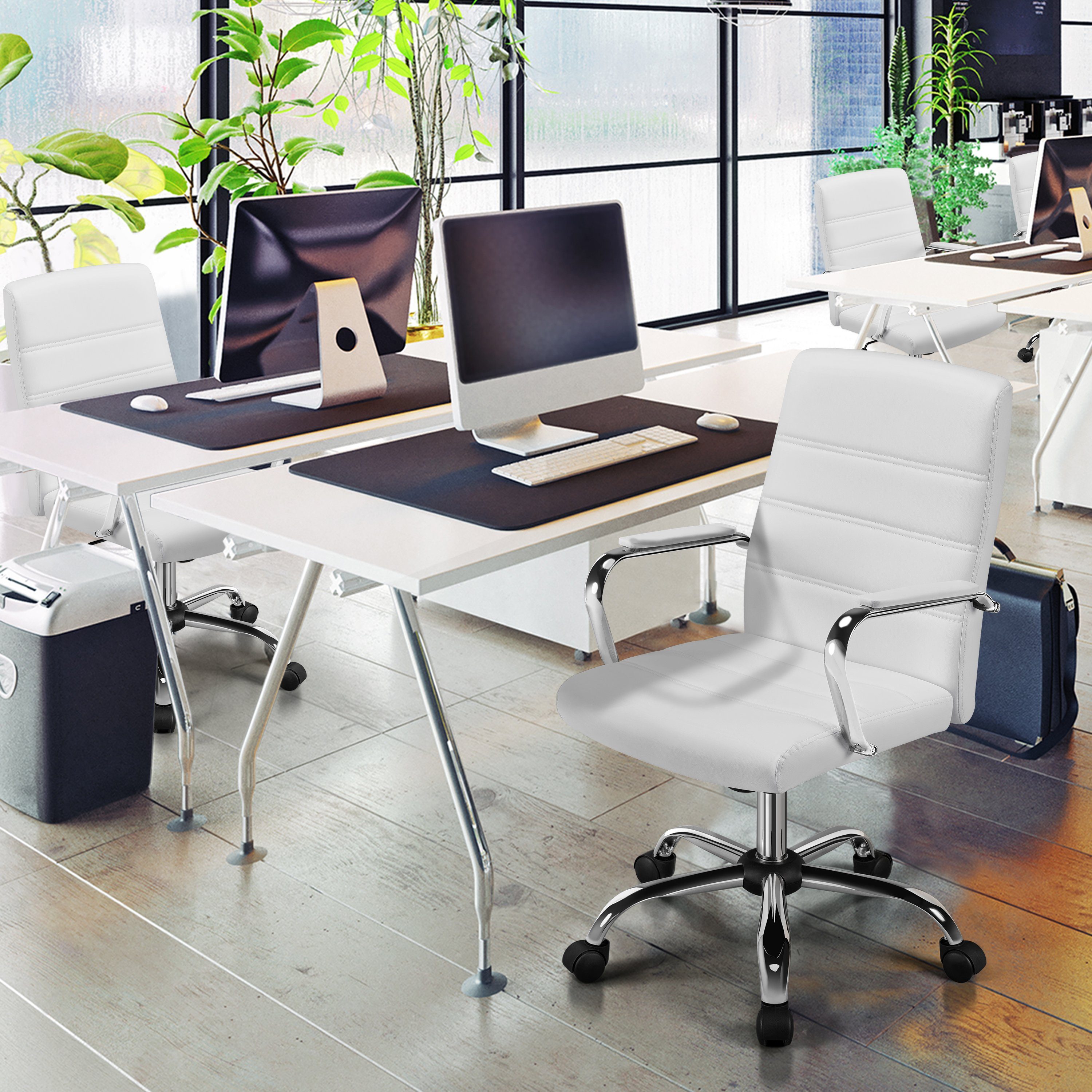 Yaheetech Drehstuhl, Bürostuhl Schreibtischstuhl Wippfunktion Weiß mit