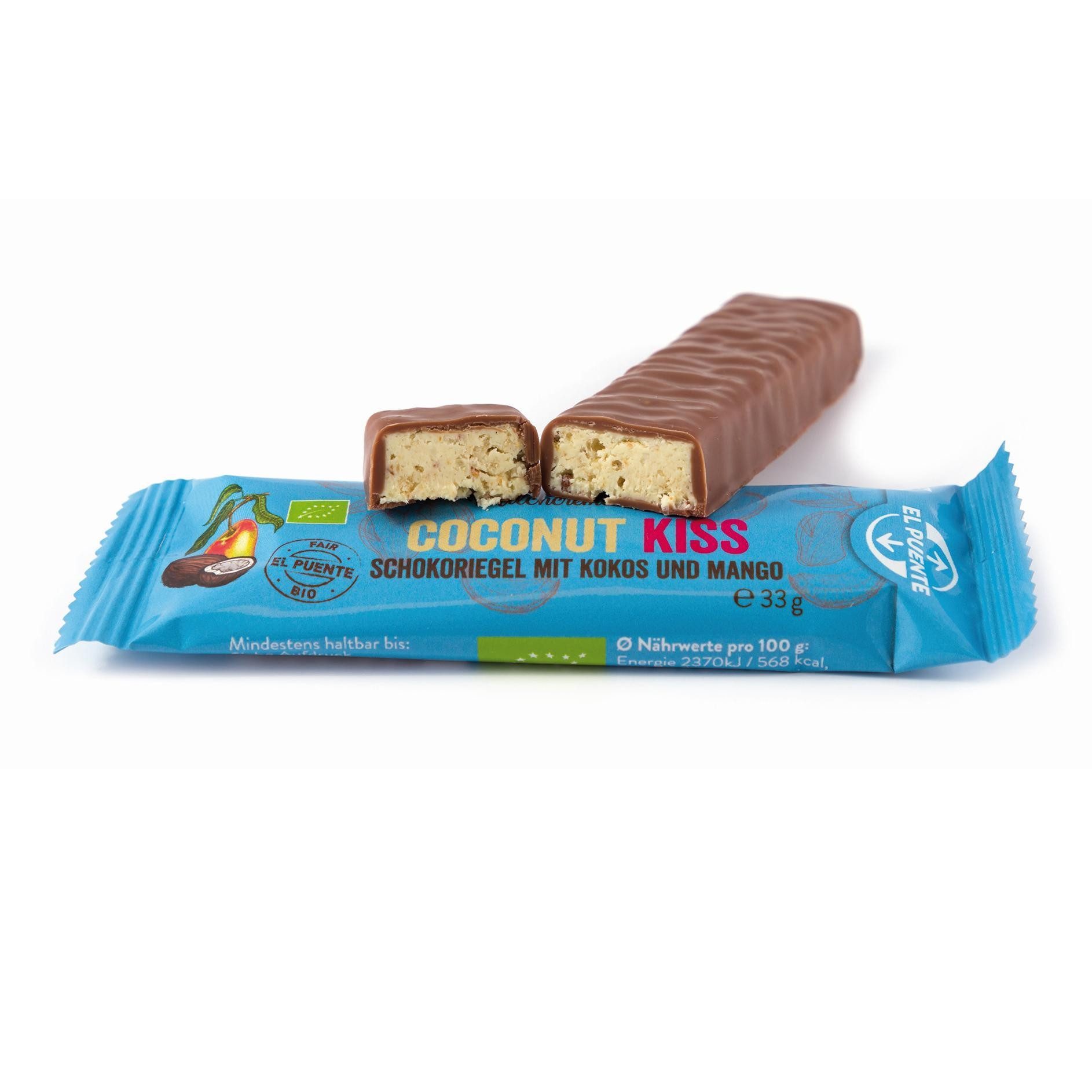 El Puente Knabberei Coconut Kiss Bio-Schokoriegel mit Kokos & Mango, Fair Trade, Bio, Handmade