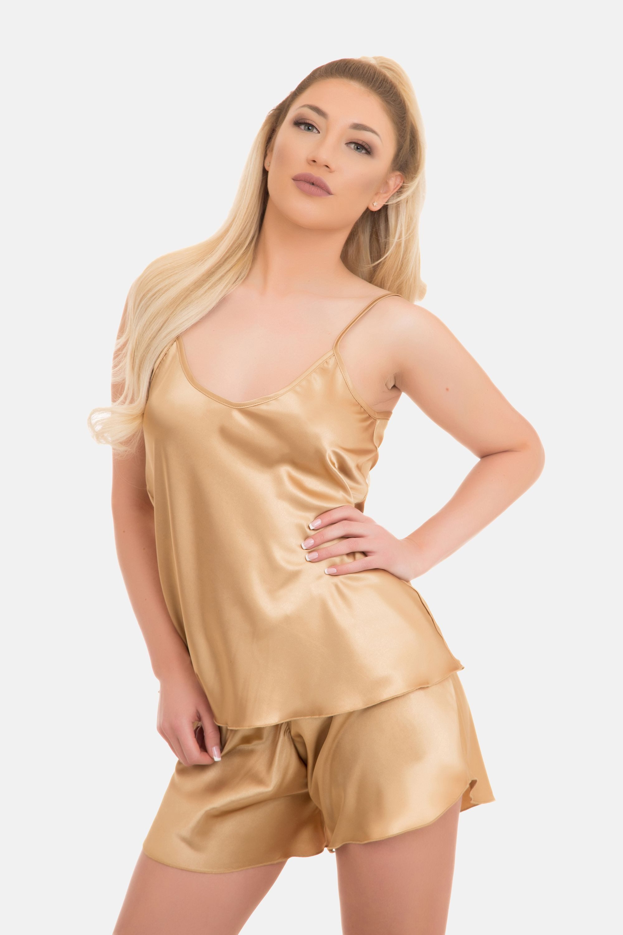 Evoni Pyjama Satin Set Kurze Hose