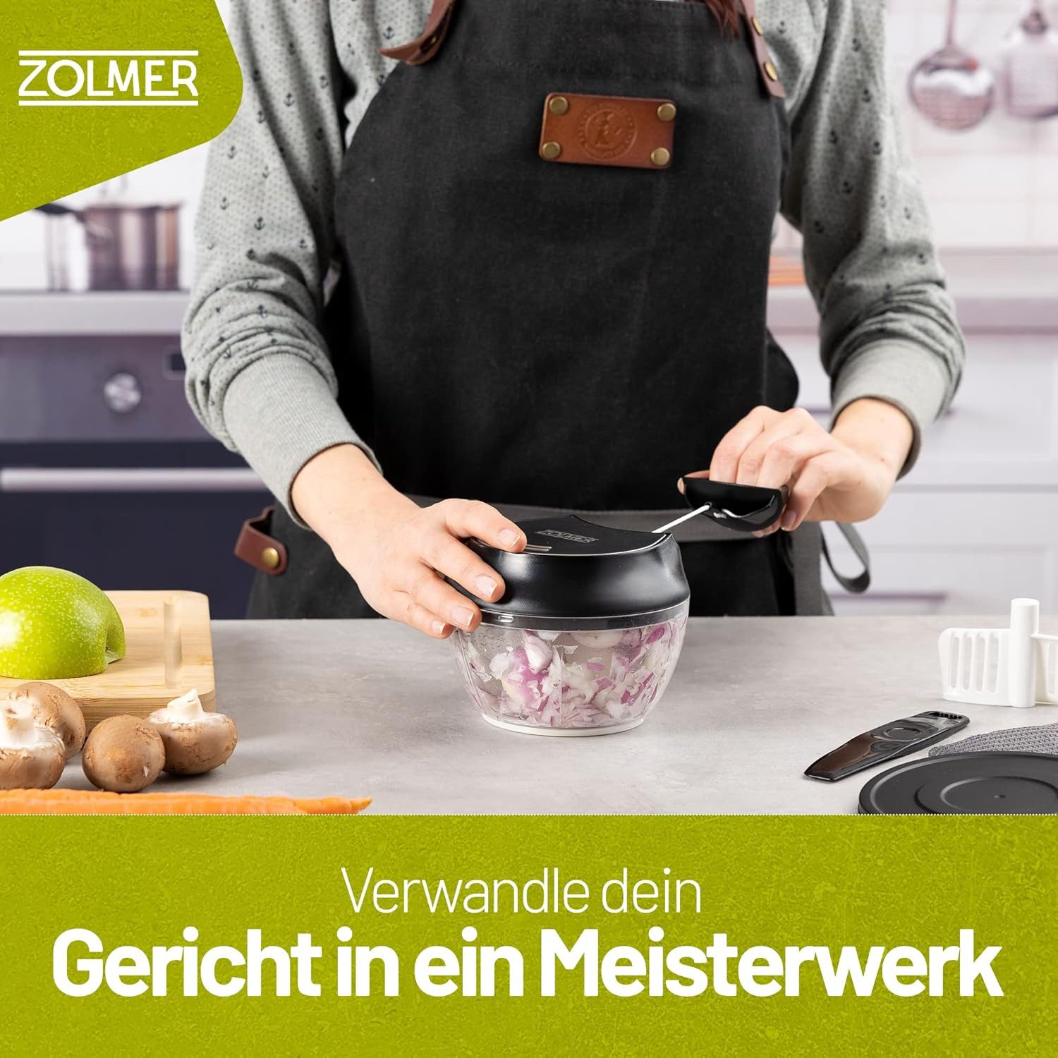 ZOLMER Zwiebelhacker Manueller Zerkleinerer mit Seilzug als Gemüseschneider, Multizerkleinerer, Zwiebelhacker