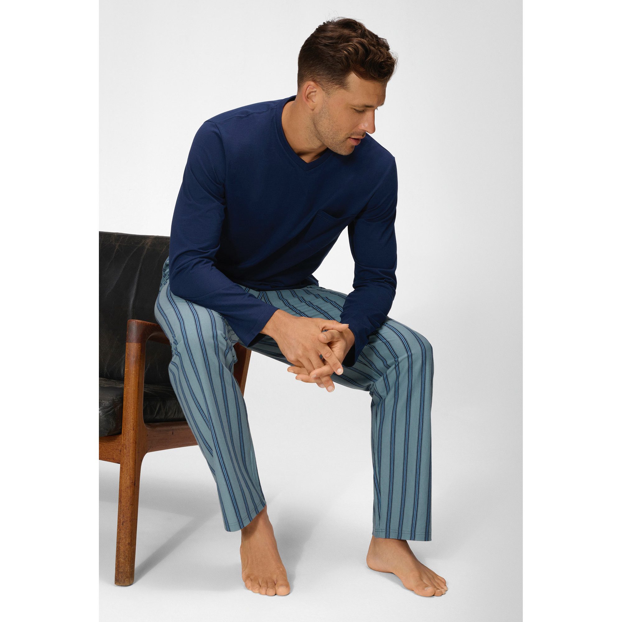 Ammann Pyjamaoberteil Bio Herren-Langarmshirt Single-Jersey Uni