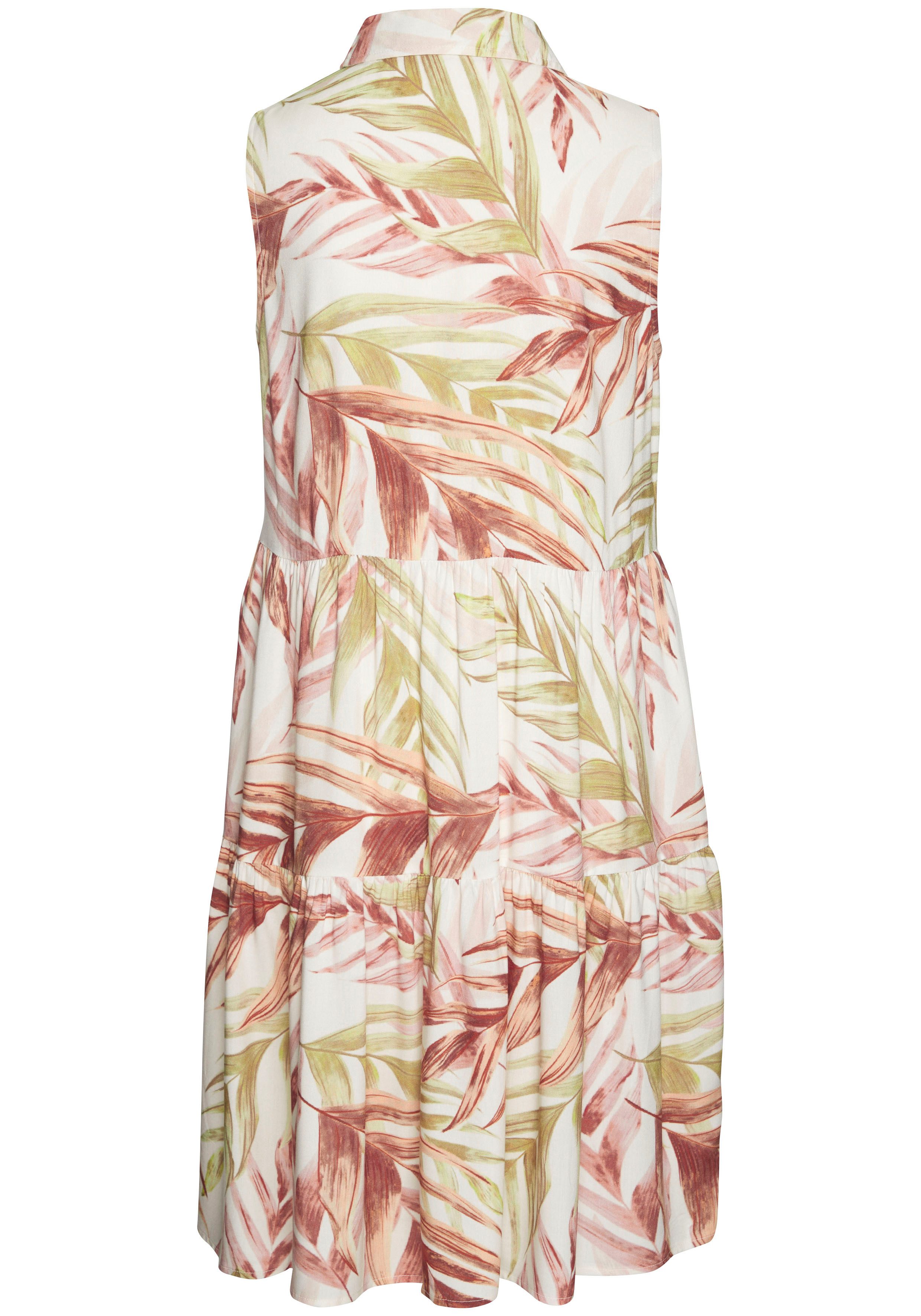 LASCANA Hemdblusenkleid mit Alloverprint und Volants, ärmelloses Sommerkleid, Strandkleid