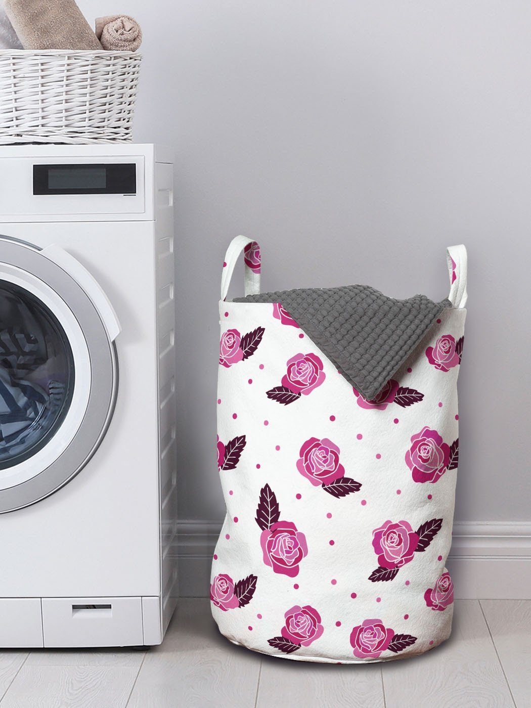 mit Punkten für Romantisch Wäschesäckchen Griffen Kunst Abakuhaus Waschsalons, Motive mit Kordelzugverschluss Wäschekorb Rose