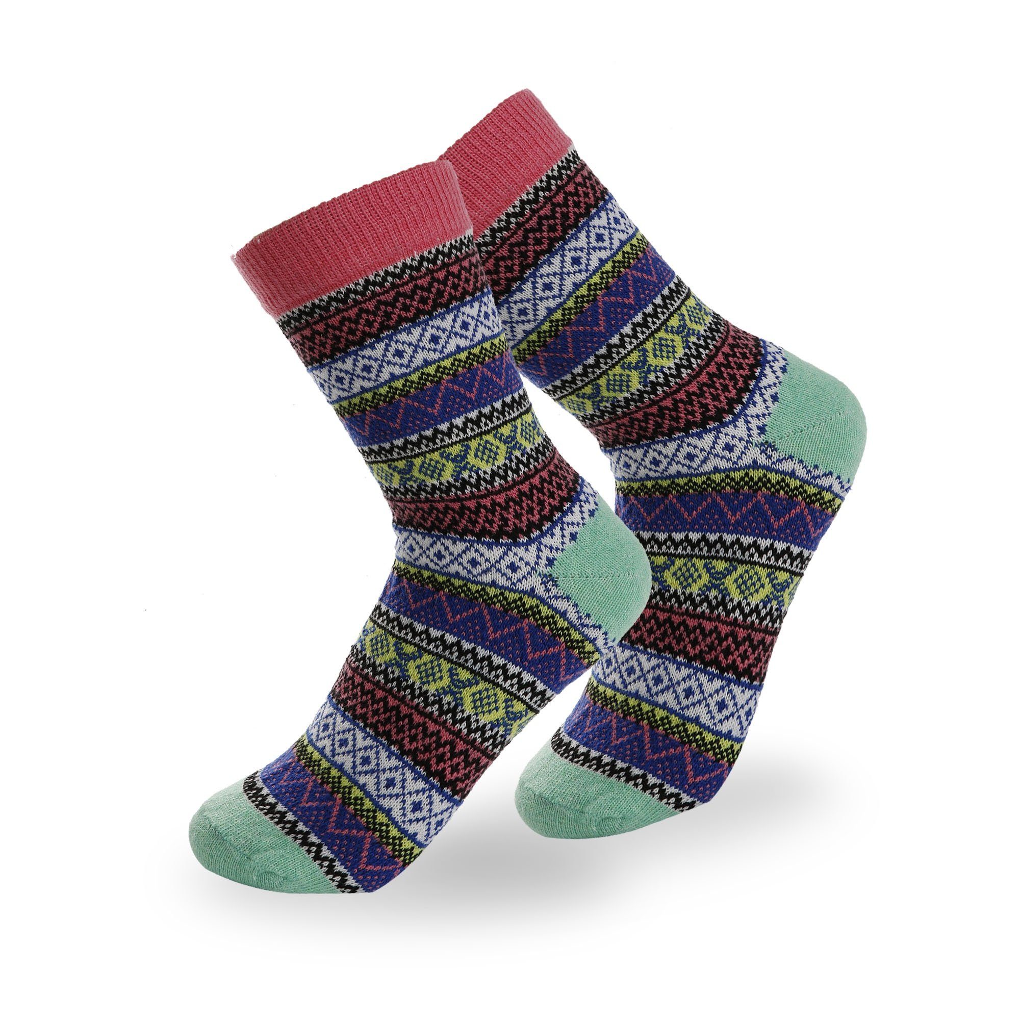 Sonia Originelli Norwegersocken 2 kuschelig Baumwolle und weich Lieblingssocken gelb-koralle Paar bunt Norweger 2er-Set