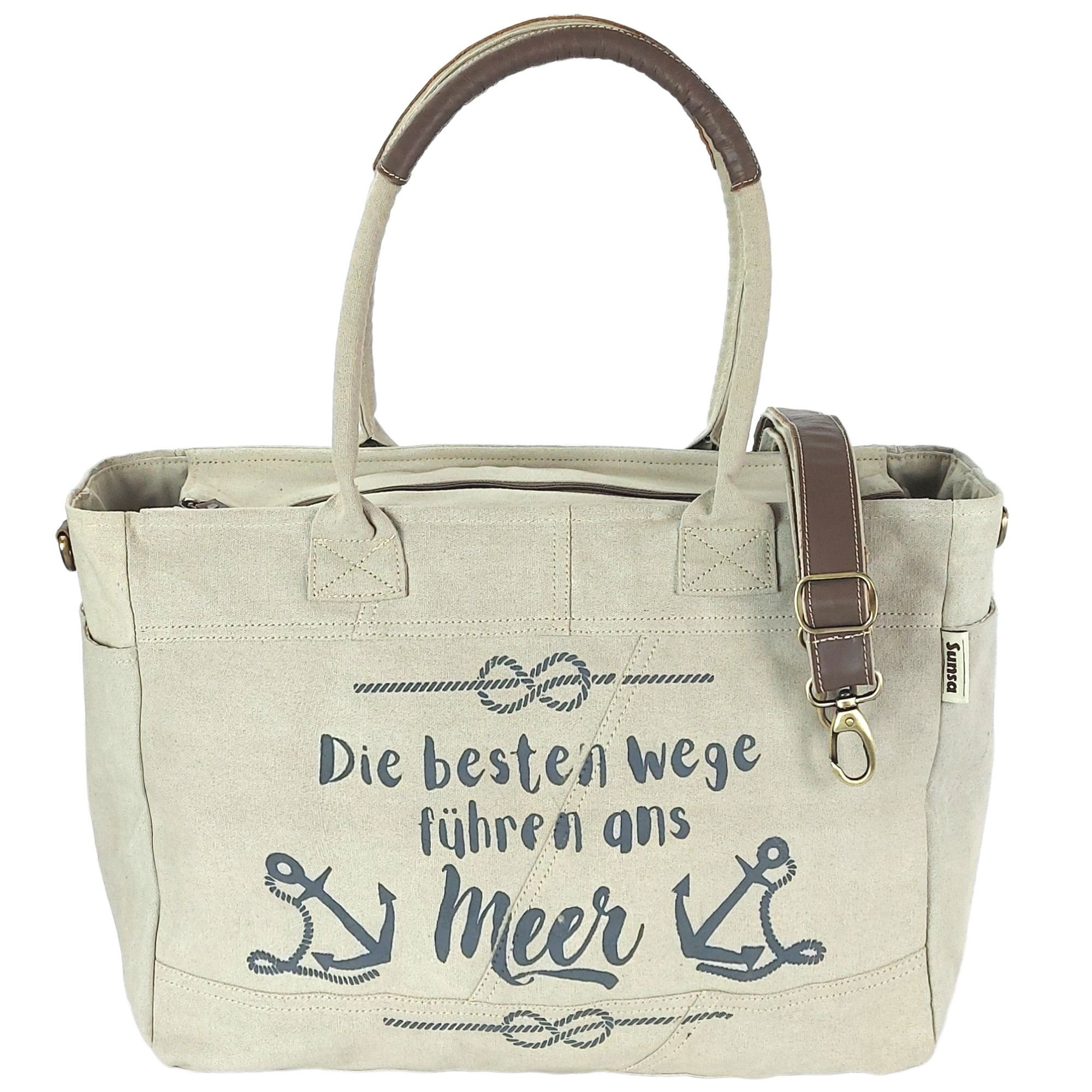 Handtasche Leder. Damen Strandtasche, Vintage Tasche Sunsa Canvas Maritim aus Handtasche & Große Aufdruck XXL