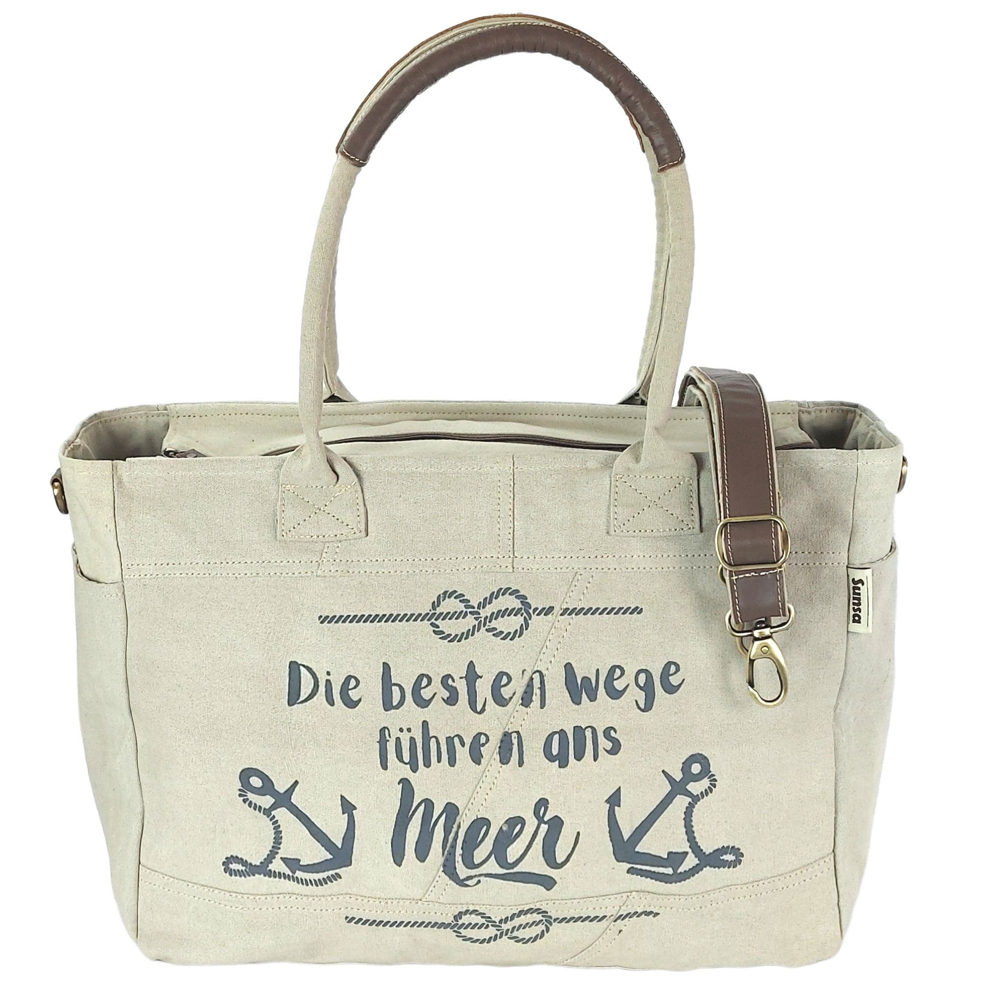 Sunsa Handtasche XXL Damen Tasche aus Canvas & Leder. Strandtasche, Maritim günstig online kaufen