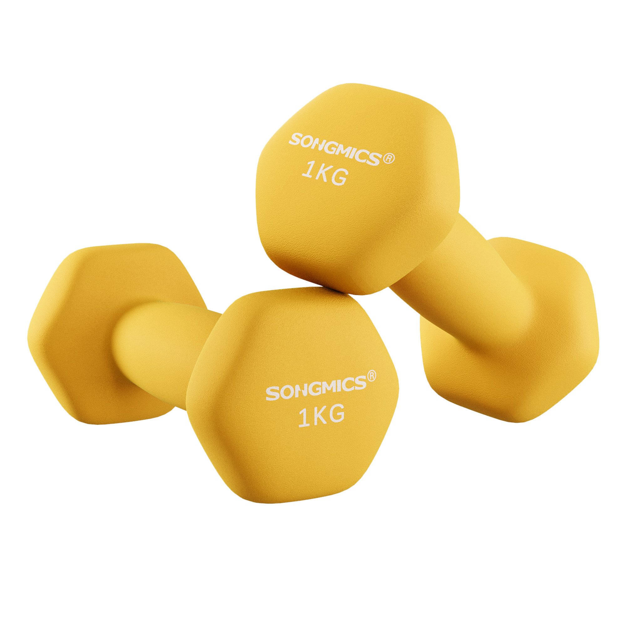 SONGMICS Kurzhantel Hantelset, Kurzhanteln, Hexagon, Neopren-Beschichtung, für Zuhause, (2er Set Neopren-Beschichtung, Hantelset, Kurzhanteln, Hexagon), 2 x 1 kg, Krafttraining, Workout, Fitnesstraining, für Zuhause