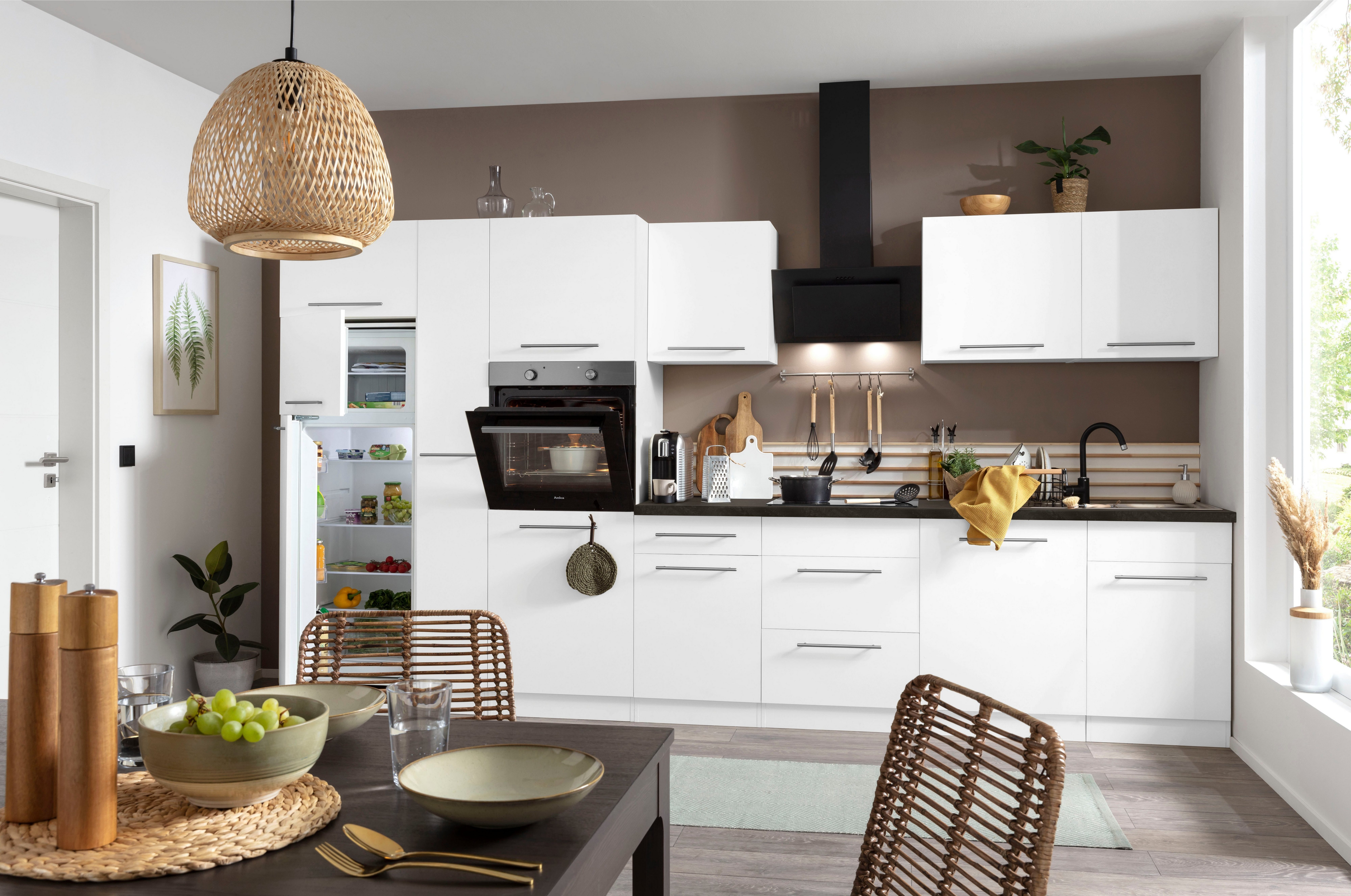 wiho Küchen Küchenzeile 38 Breite 370 starker Arbeitsplatte cm, E-Geräten, mit Unna, mm Mit