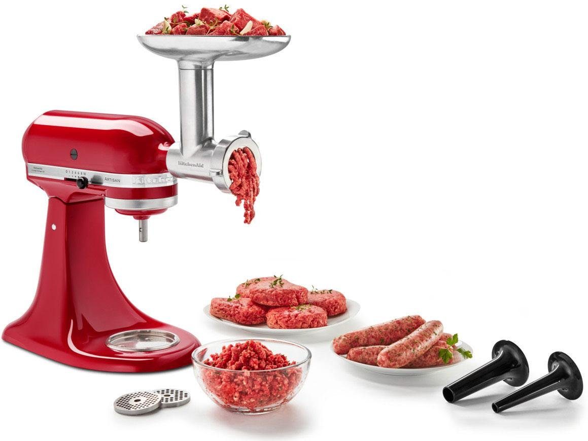 KitchenAid Fleischwolfaufsatz mit Wurstfüller 5KSMMGA, Zubehör für KitchenAid-Küchenmaschine: Mini 3,3 Liter 5KSM3311X - Classic 4,3 Liter 5K45SS - Ultra Power 4,3 Liter KSM90 - Artisan 4,8 Liter: KSM125, KSM150, 5KSM156, 5KSM175PS, 5KSM185PS. Artisan 6,9 Liter 5KSM7580X - Heavy Duty 4,8 Liter 5KPM5 - Heavy Duty 6,9 Liter 5KSM7591X, aus Ganzmetall