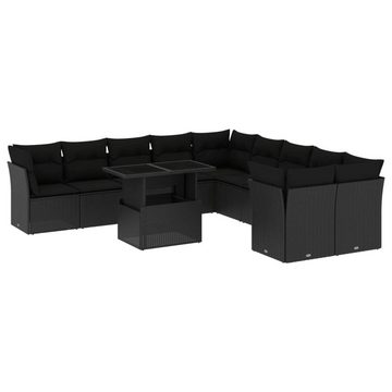 vidaXL Gartenlounge-Set 11-tlg. Garten-Sofagarnitur mit Kissen Schwarz Poly Rattan, (1-tlg)