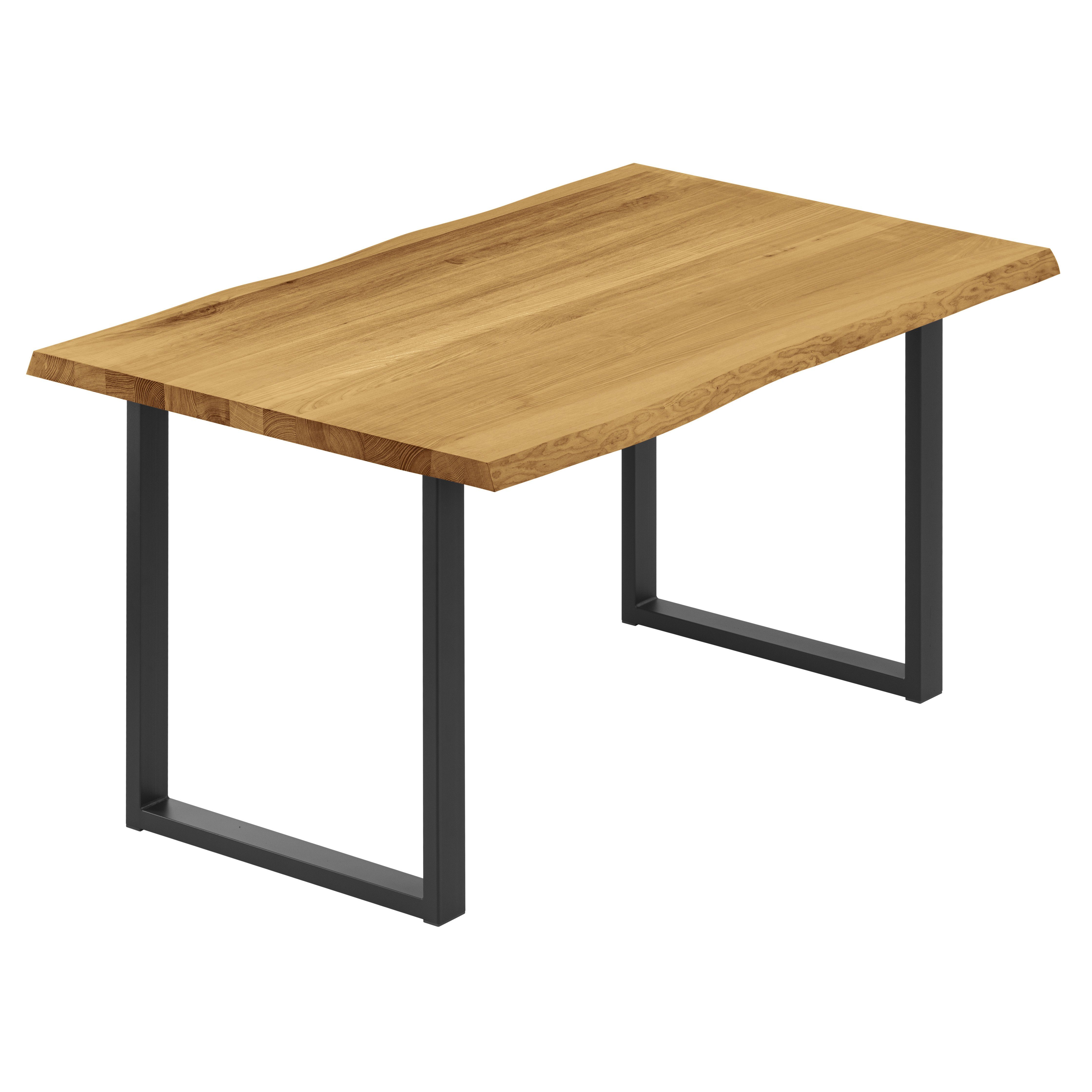 LAMO Manufaktur Baumkantentisch Loft Esstisch Massivholz inkl. Metallgestell (1 Tisch), Baumkante massiv Schwarz | Rustikal