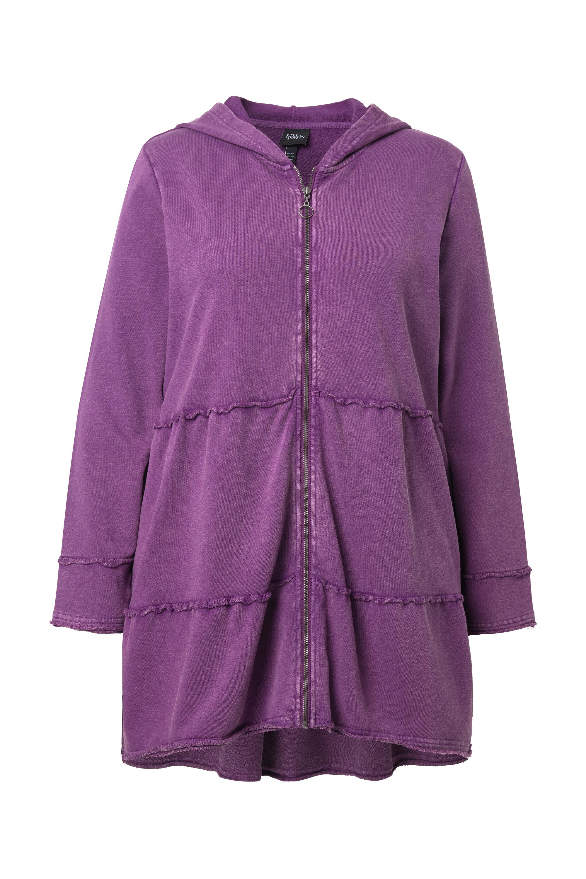 Ulla Popken Sweatjacke Long-Hoodiejacke Vintage-Look A-Linie Kapuze günstig online kaufen
