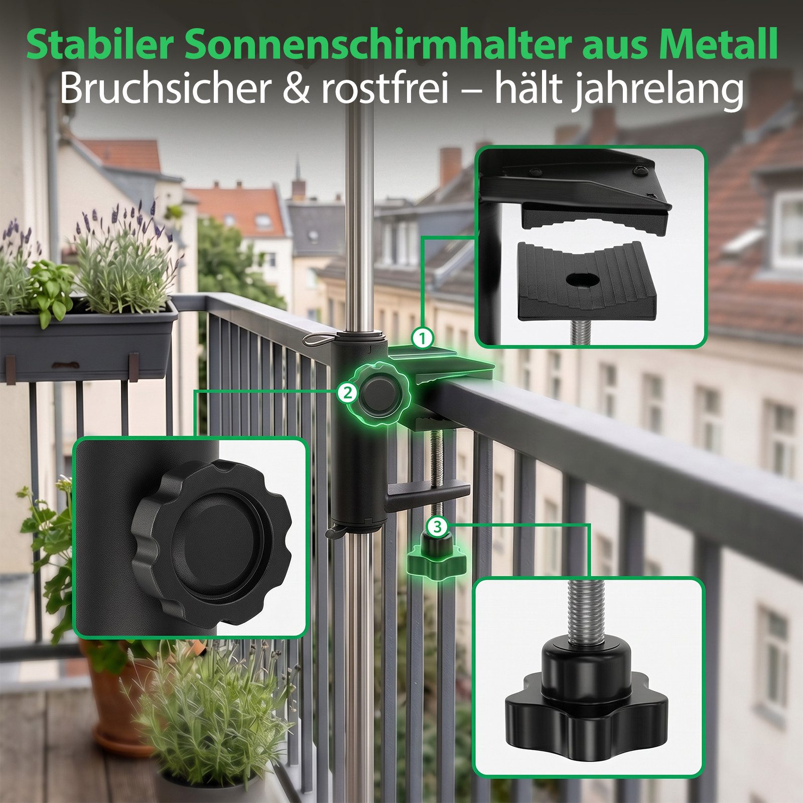 Sekey Balkonklammer Schirmhalter Sonnenschirmhalter Halterung für Sonnenschirme – Bild 4 von 5