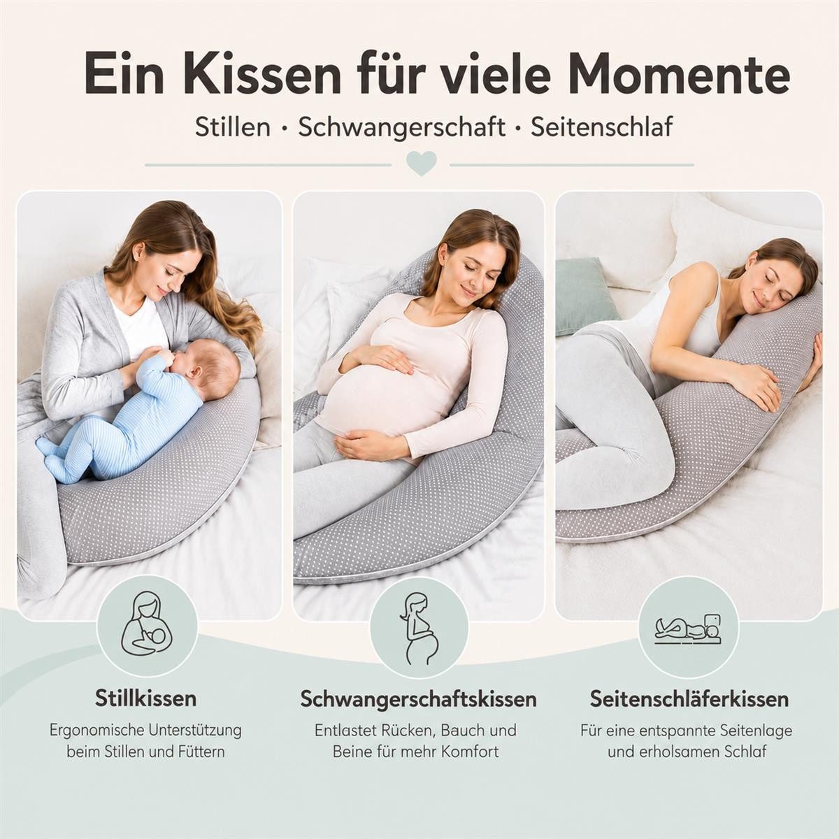 SEI Design Stillkissen Seitenschläferkissen Babynestchen Kuschelnest 170x30 cm, Schwangerschaftskissen mit Bezug, Schwangerschaftskissen mit Bezug, Bezug 100% B – Bild 3 von 5