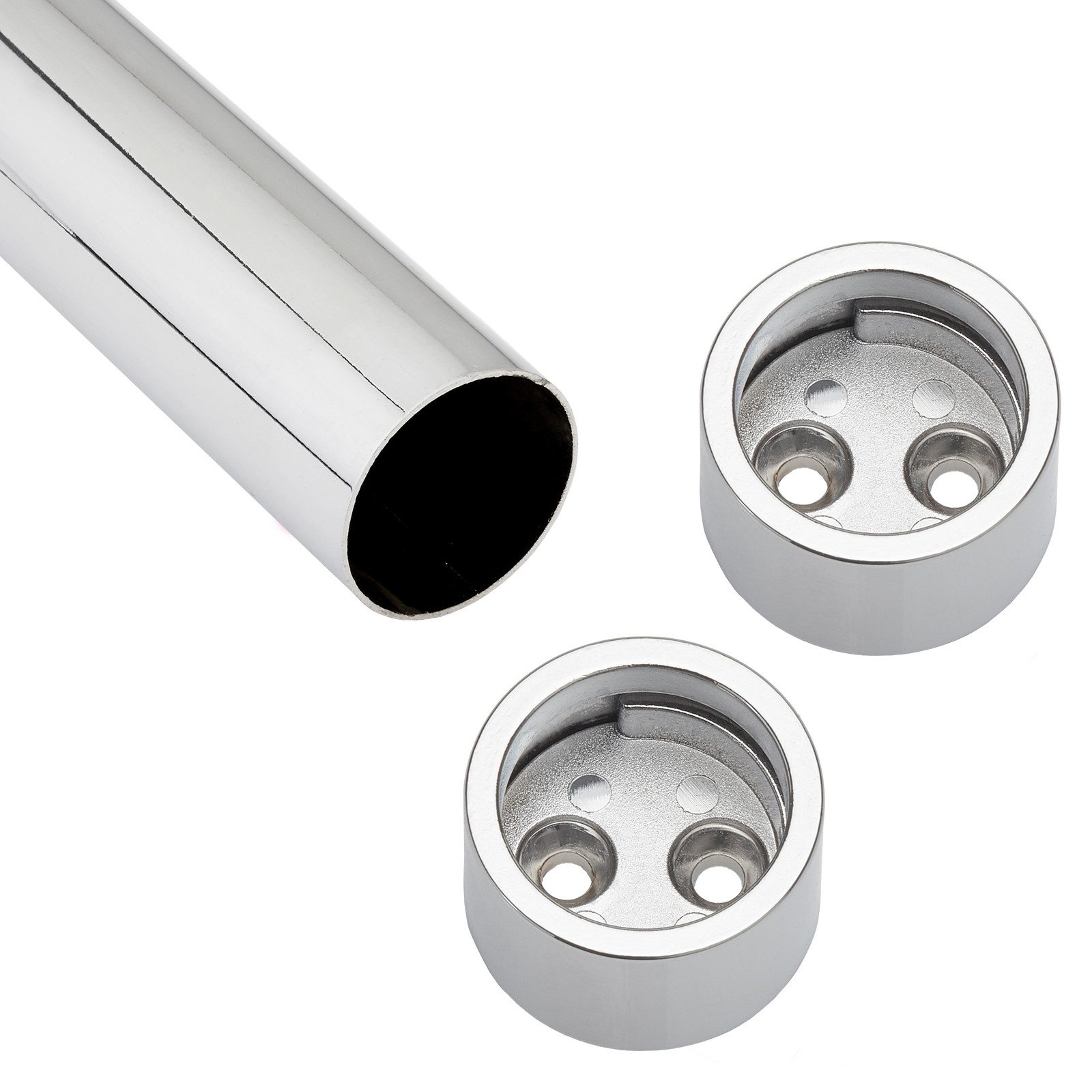 SO-TECH® Garderobenstange Garderobenstangen Kleiderstangen Chrom poliert Ø 25 mm, (Komplettset, 1 St), Довжина 1160 mm, inkl. 1 Paar zylindrischen Schrankstangenlager
