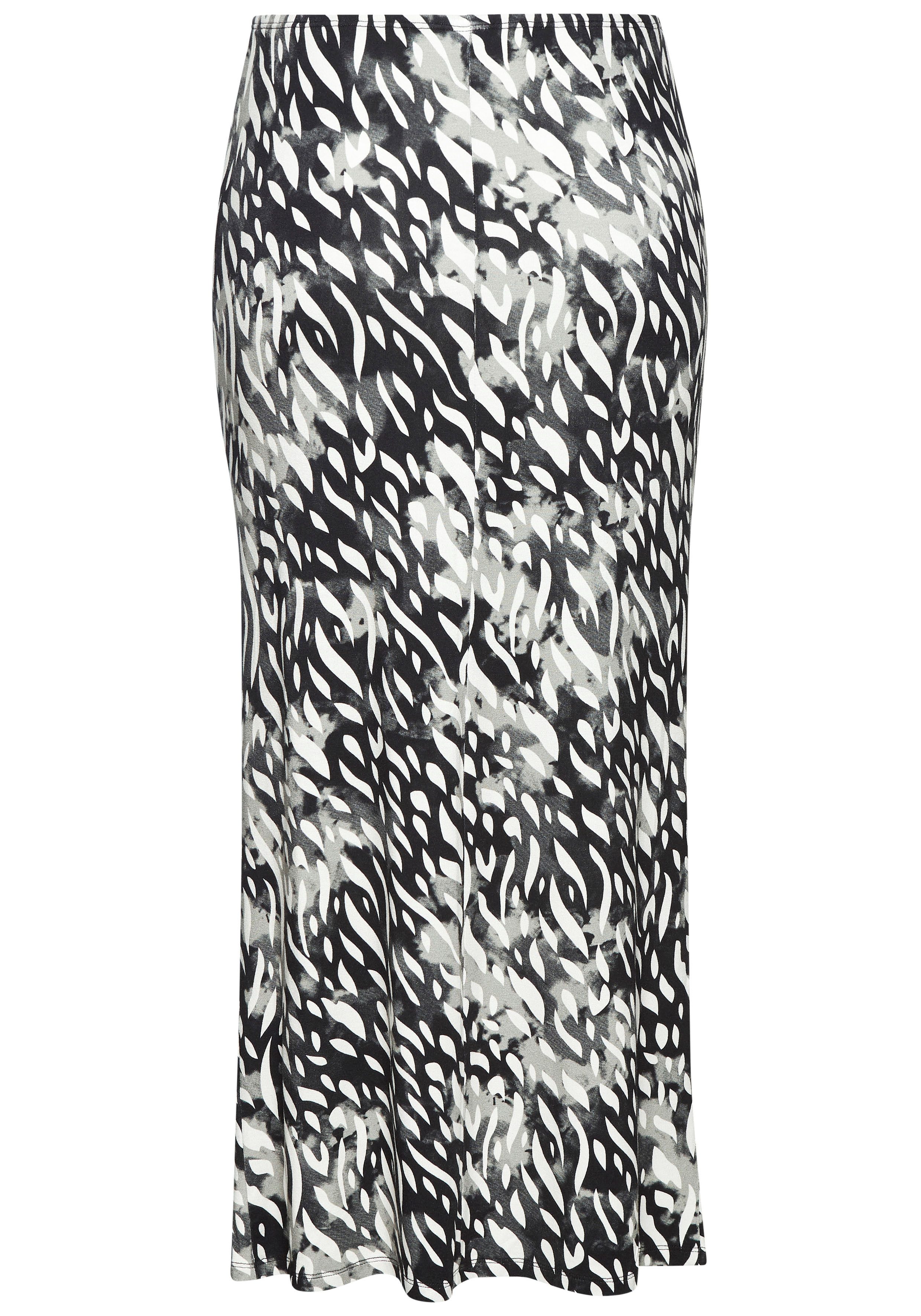 LASCANA Jerseyrock mit seitlicher Raffung und Schlitz aus Viskose-Stretch luftiger Midirock im Alloverprint, leichter Sommerrock in Midilänge – Bild 3 von 5