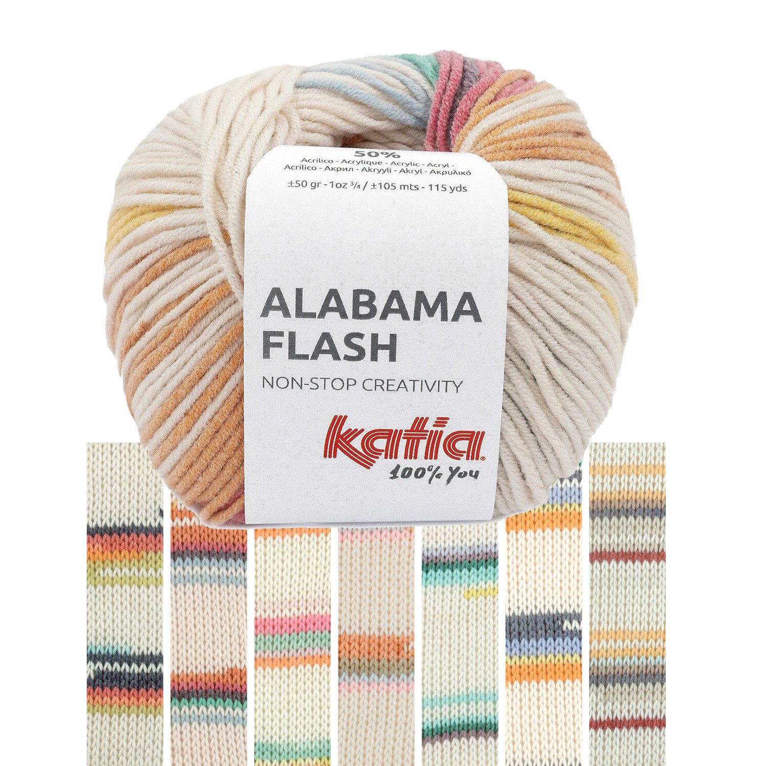 Katia Alabama Flash Baumwollmischgarn Strickgarn Häkelwolle, 105 m (50g Wolle zum Stricken und Häkeln, Handstrickgarn), 50% Baumwolle, 50% Polyacryl