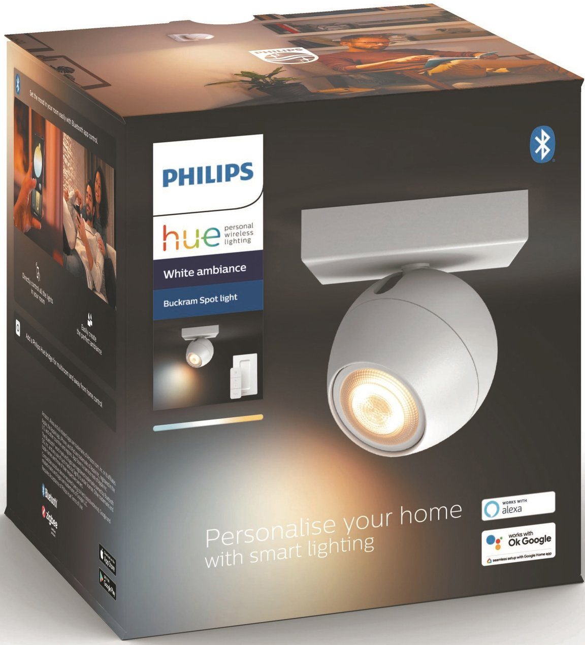Philips Hue LED Flutlichtstrahler wechselbar, Leuchtmittel Dimmfunktion, Buckram, Warmweiß