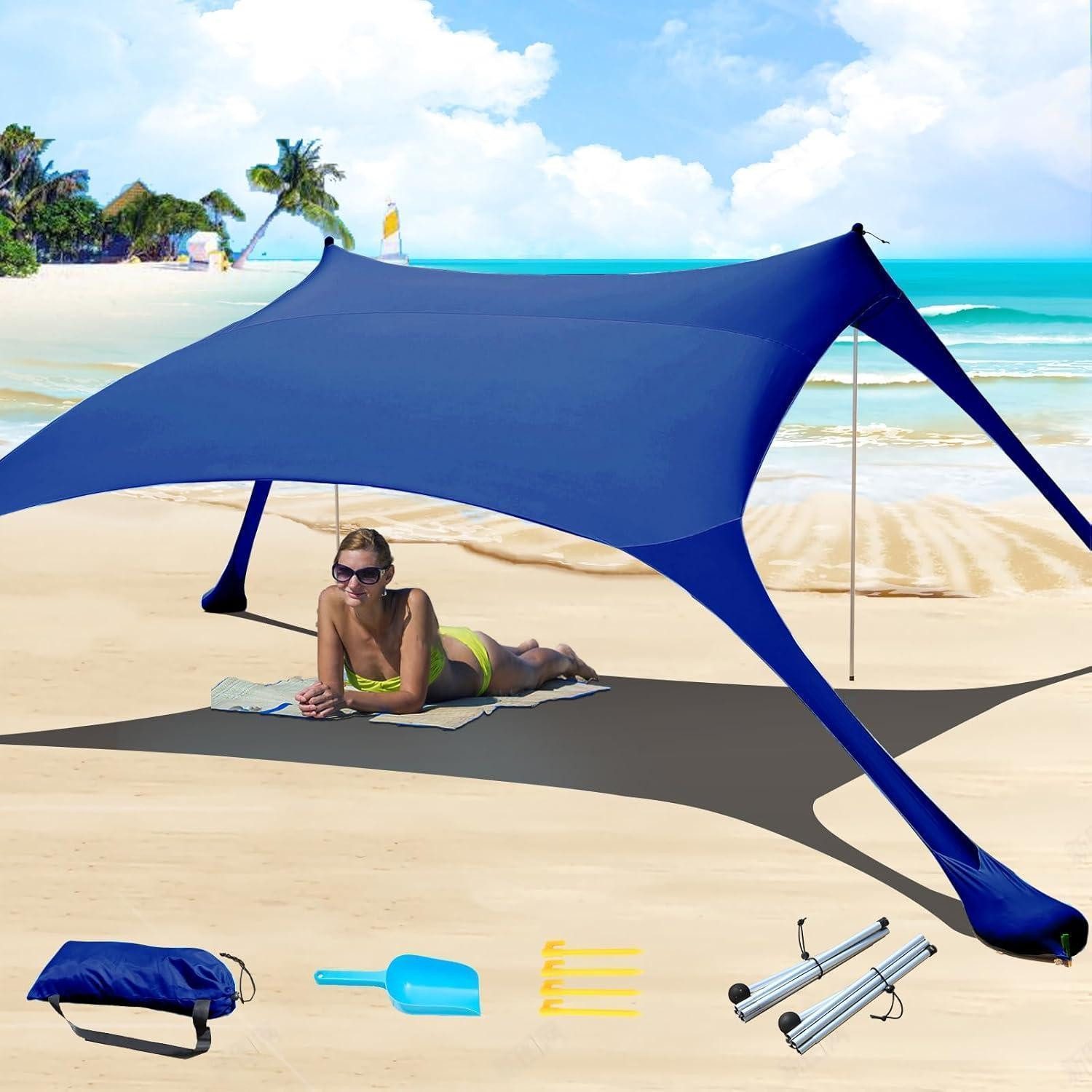 Strandmuschel Strandzelt Pop-Up 2x2.1 m LSF 50 Lycra Sonnenschutz Marineblau