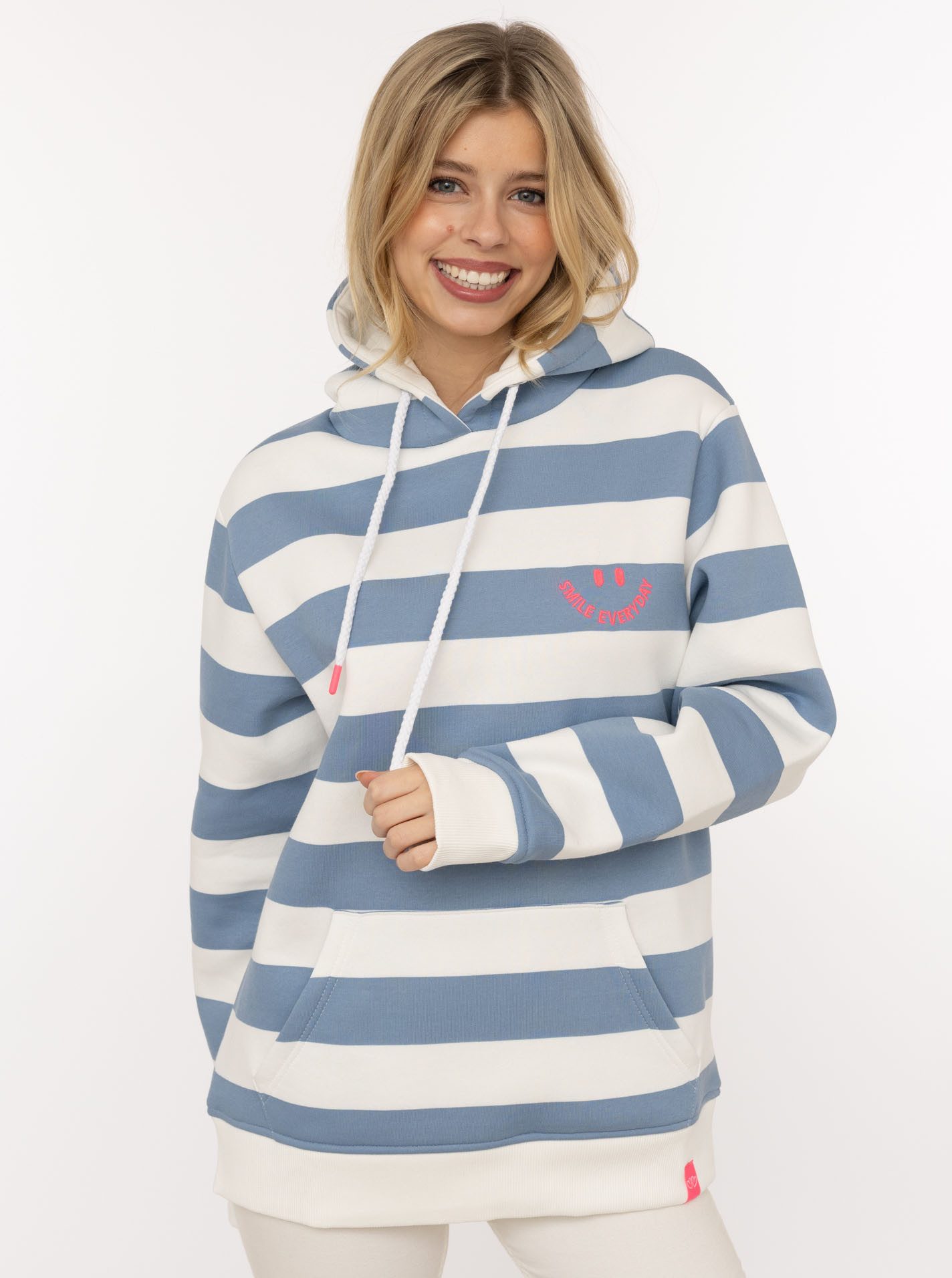 Zwillingsherz Hoodie "Streifen Smile Everyday" Blockstreifen, pinke Sticker günstig online kaufen