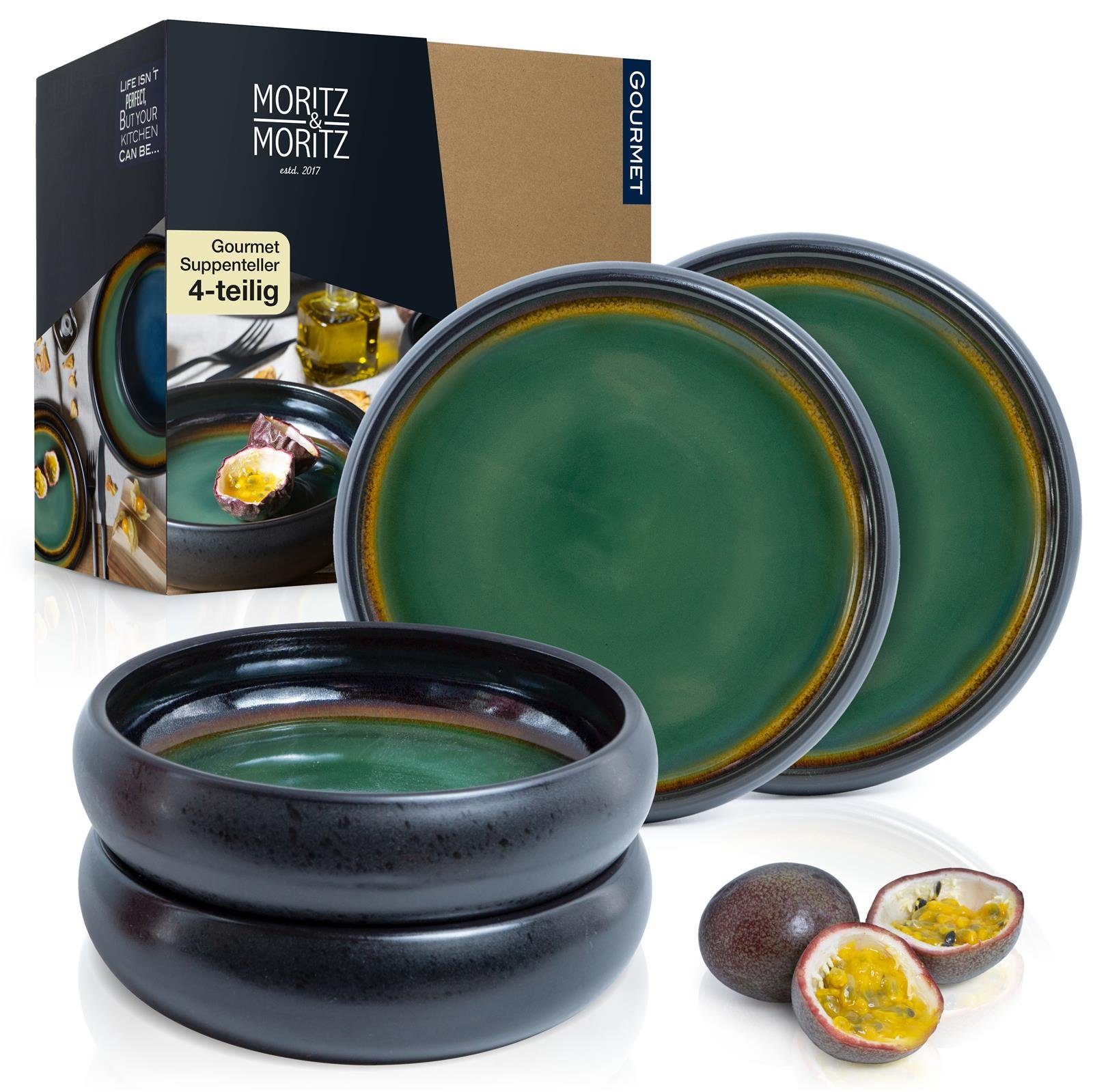 Moritz & Moritz Суповая тарелка Moritz & Moritz 4tlg Suppen Тарелки Grün-Braun Geschirr Set Reaktiv, (4 St), Bowl Schüssel für Suppe, Nudeln, Salat oder Müsli