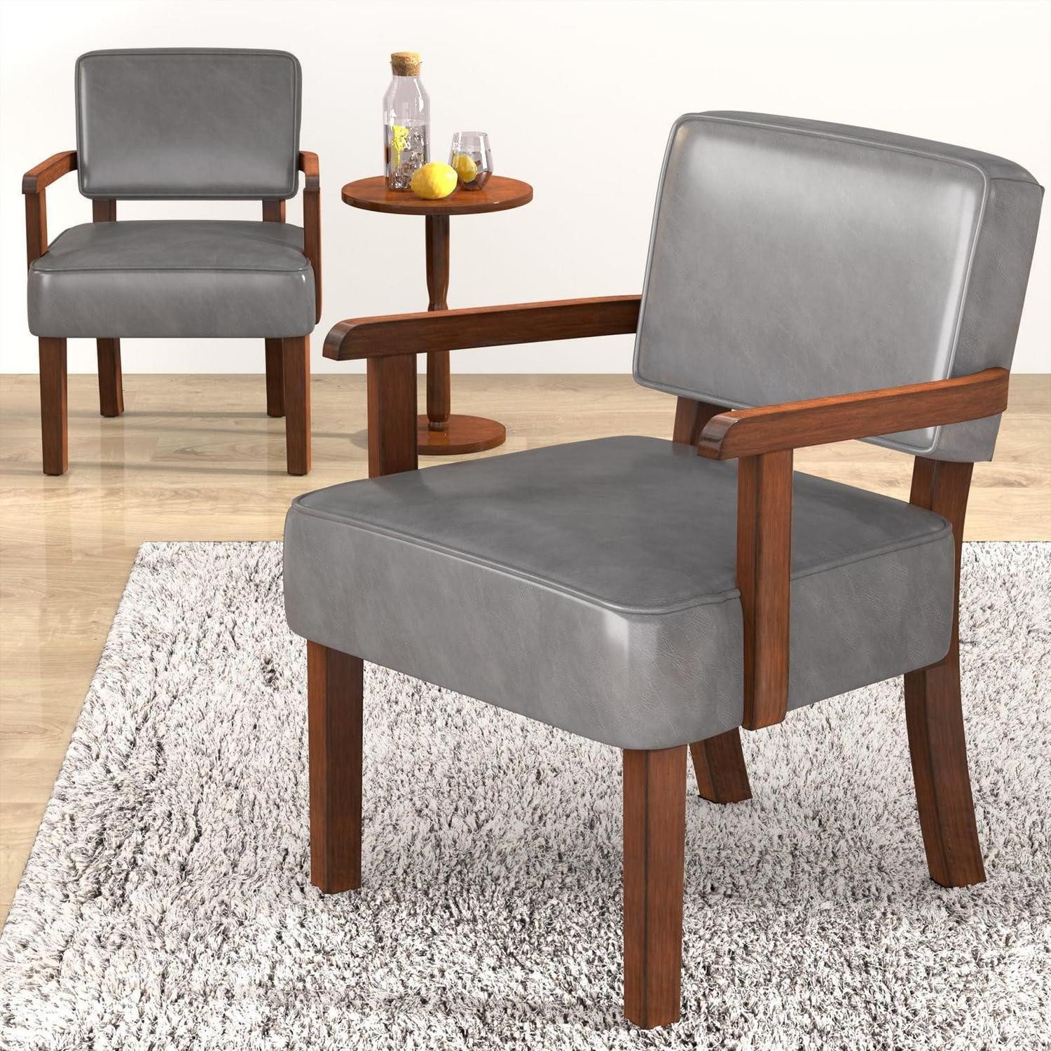 LuxusKollektion Loungesessel Loungesessel Armsessel Relaxsessel Leder Grau 2 Stuhl und 1 Tabelle